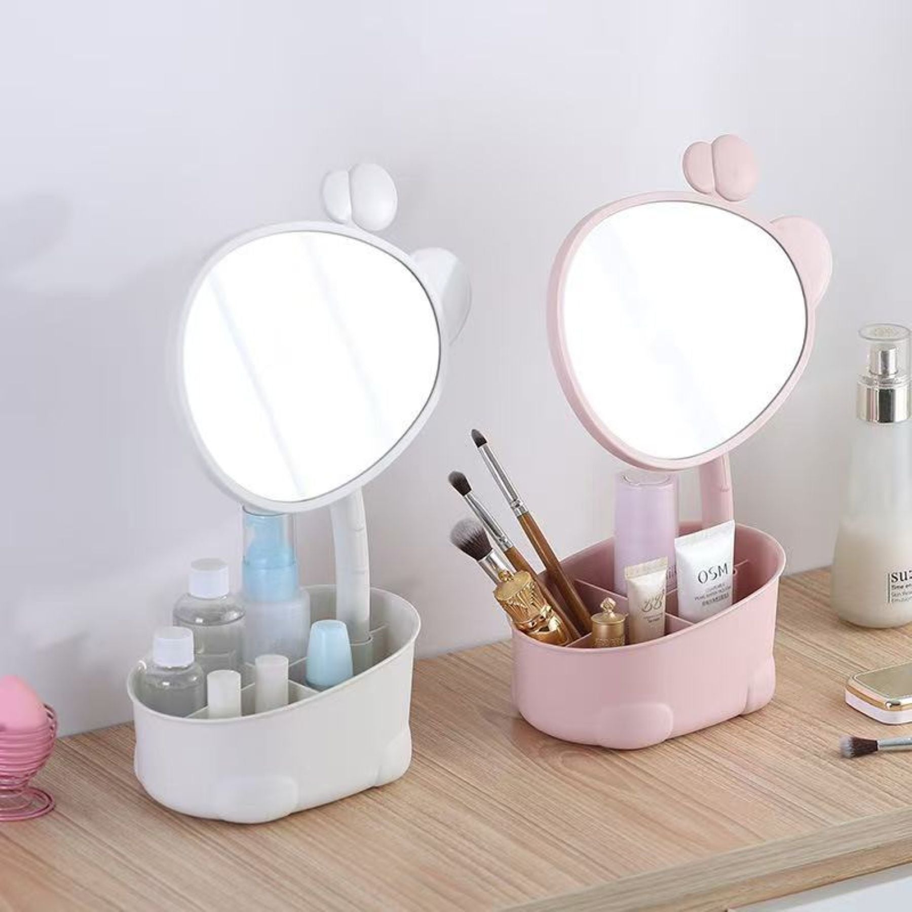 Desktop Cartoon Makeup Mirror Storage Box
