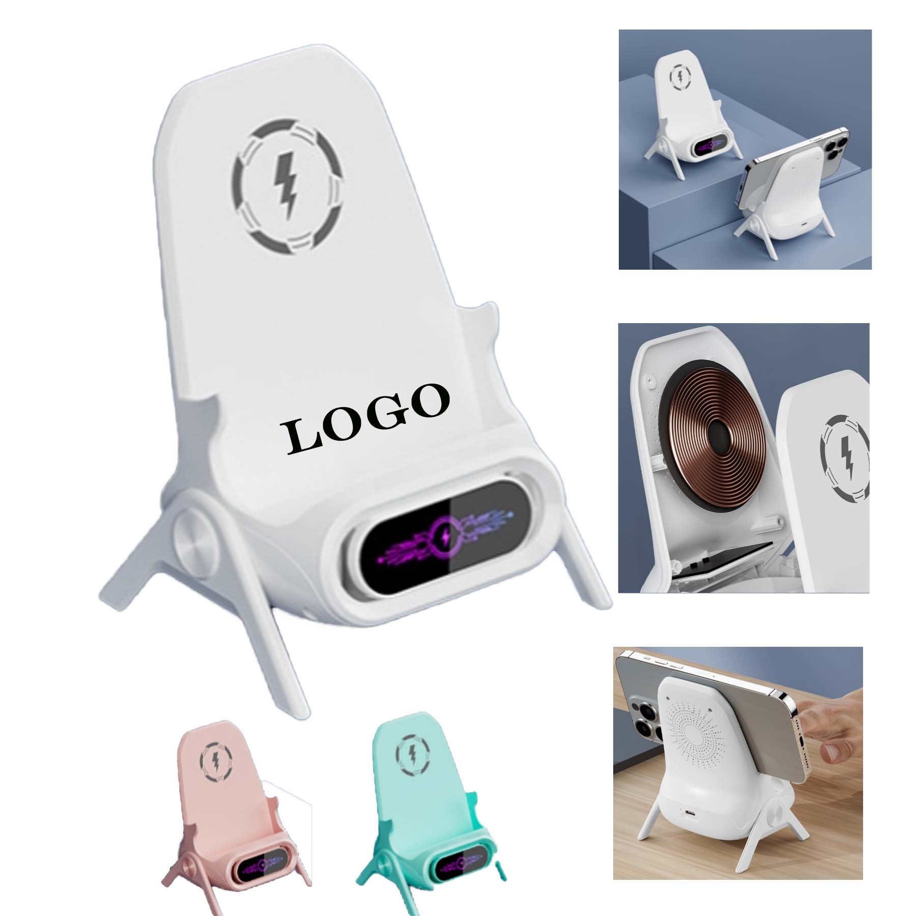 15W Mobile Power Supply With Magnetic Wireless Charging Phone Holder