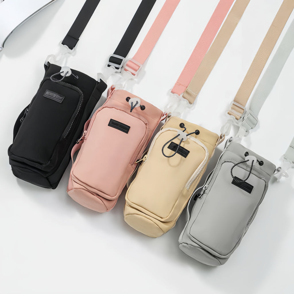 Custom Printing Logo Nylon Crossbody Water Bottle Bag Cup Sleeve