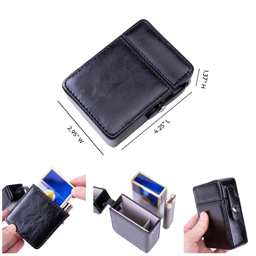 Anti Pressure PU Leather Cigarette Case With Lighter Holder