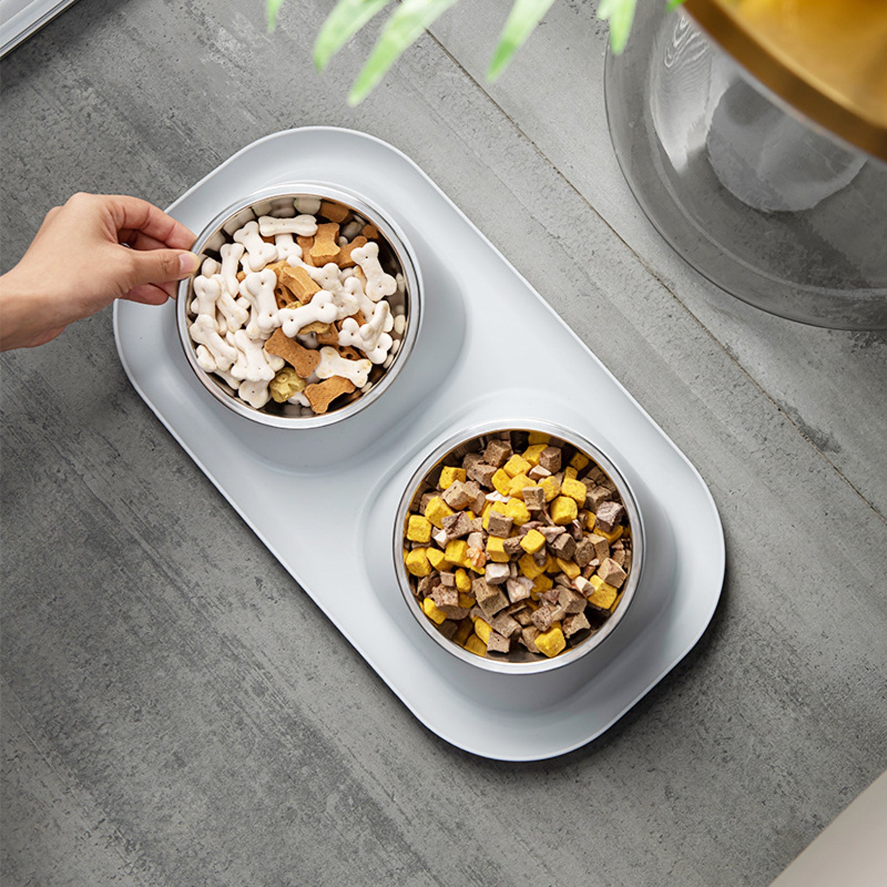 Conjoined Two-Bowl Pet Bowl