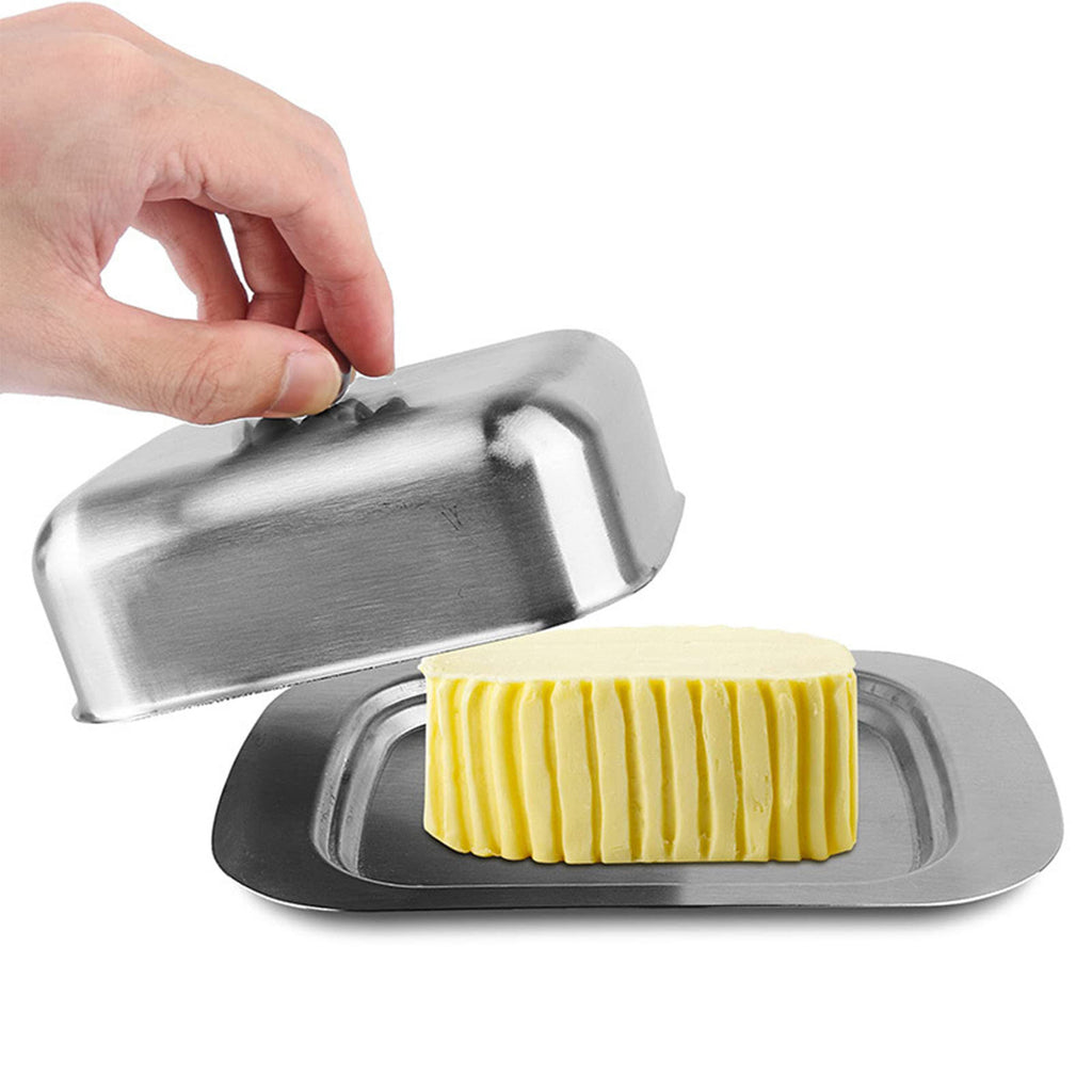 Stainless Steel Butter Dish With Knob Lid and Handle
