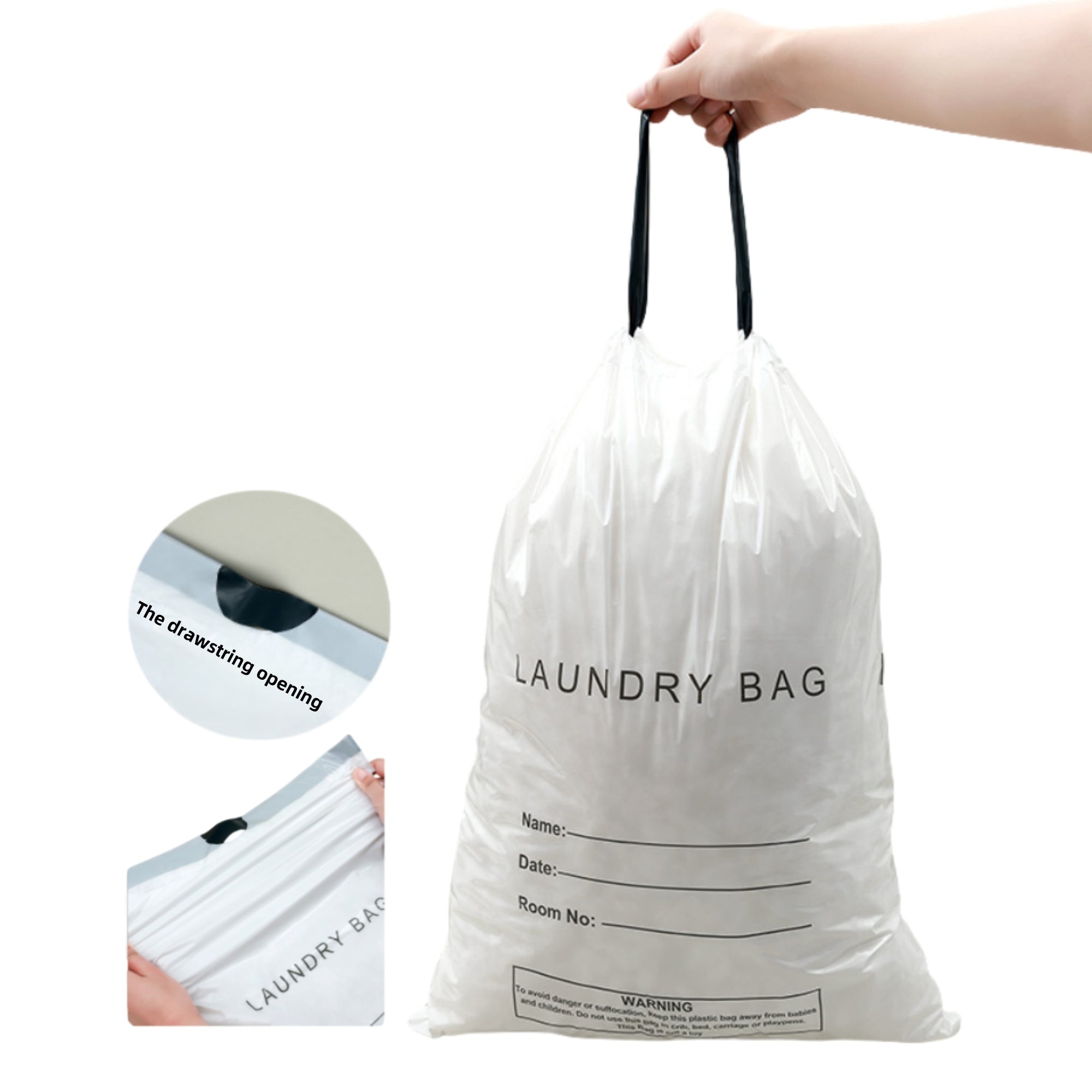 Drawstring White Travel Laundry Bag