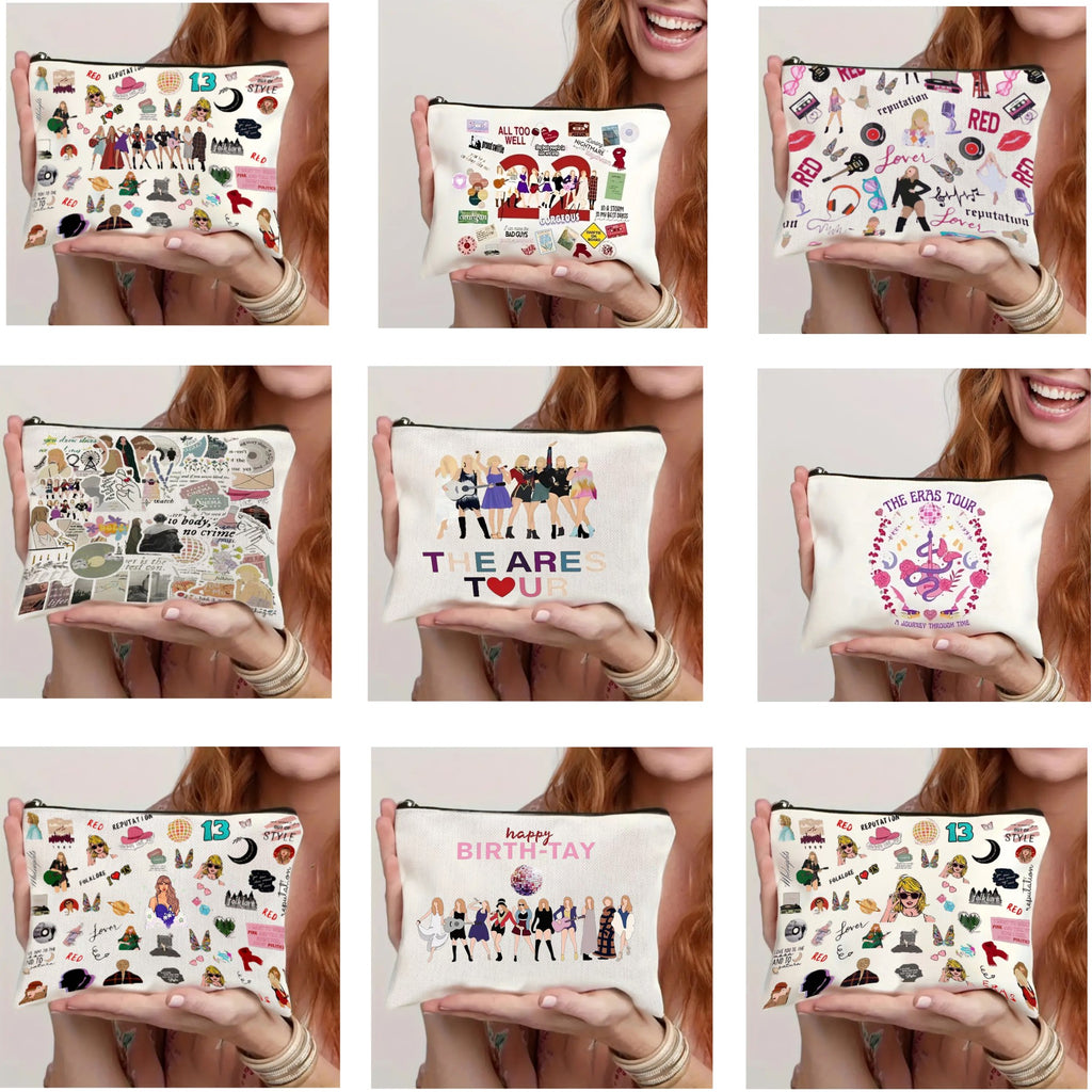 Linen Double-Sided Printed Zipper Bag/Cosmetic Bag