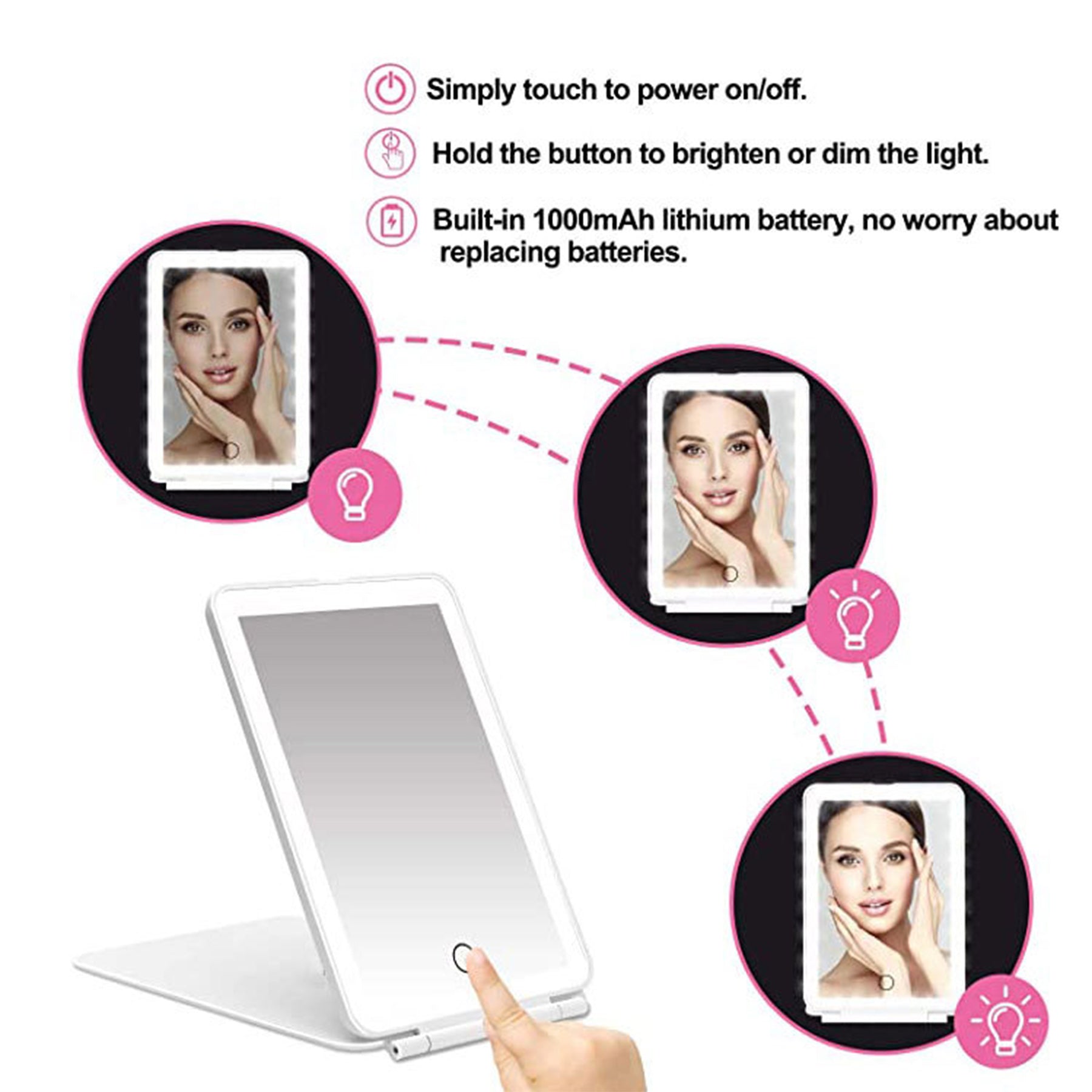 Rechargeable Travel Makeup Mirror With 10X Magnification