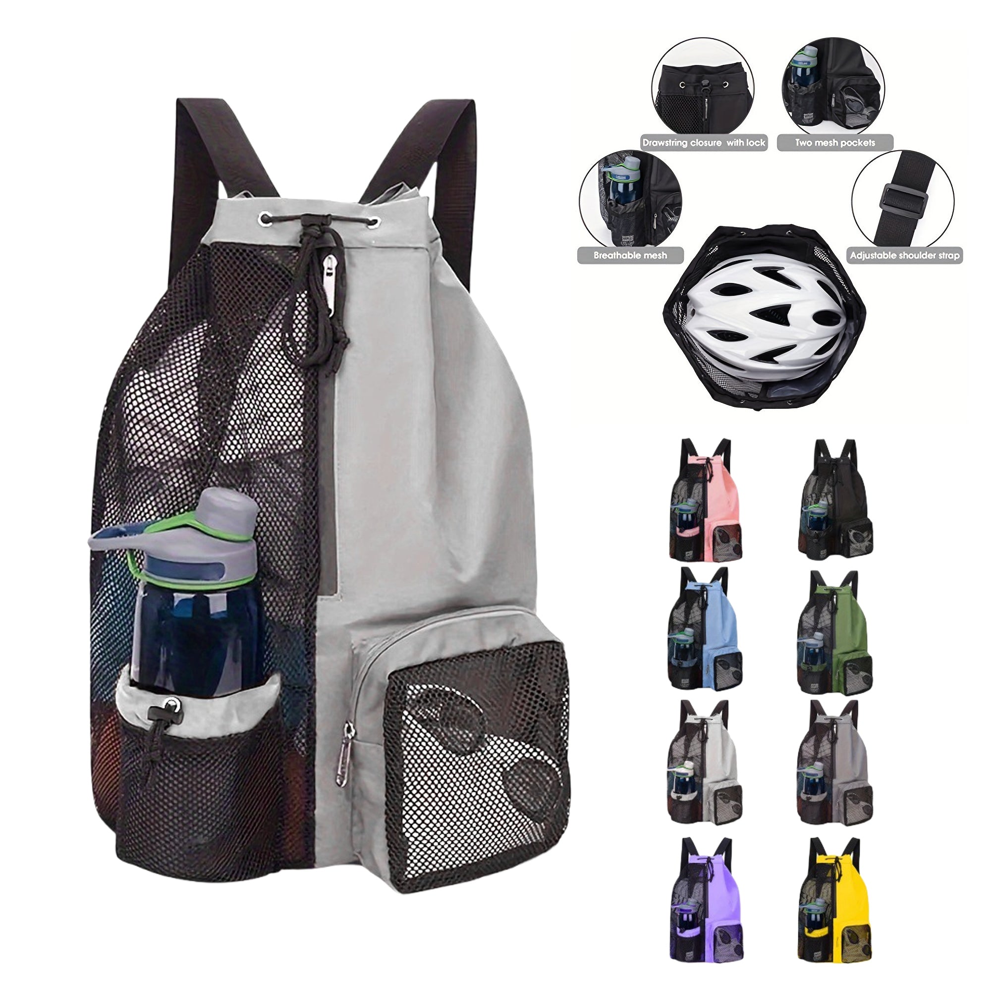 Mesh Drawstring Swim Bag With Wet Pocket For Beach