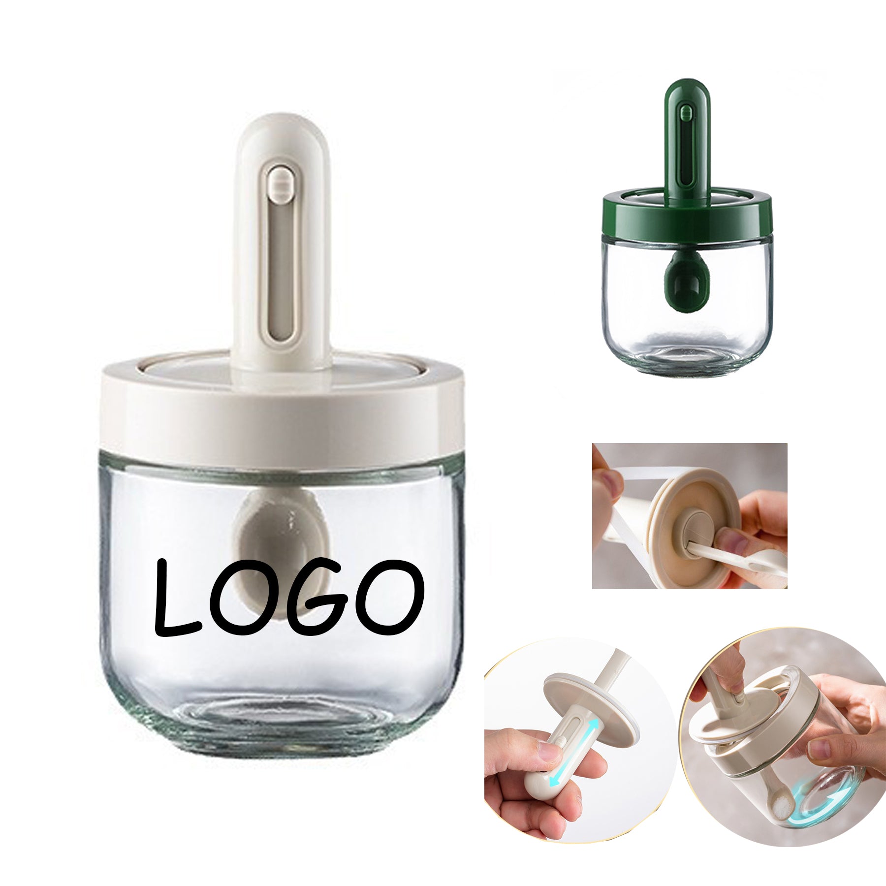 Glass Seasoning Jar With Retractable Spoon Lid