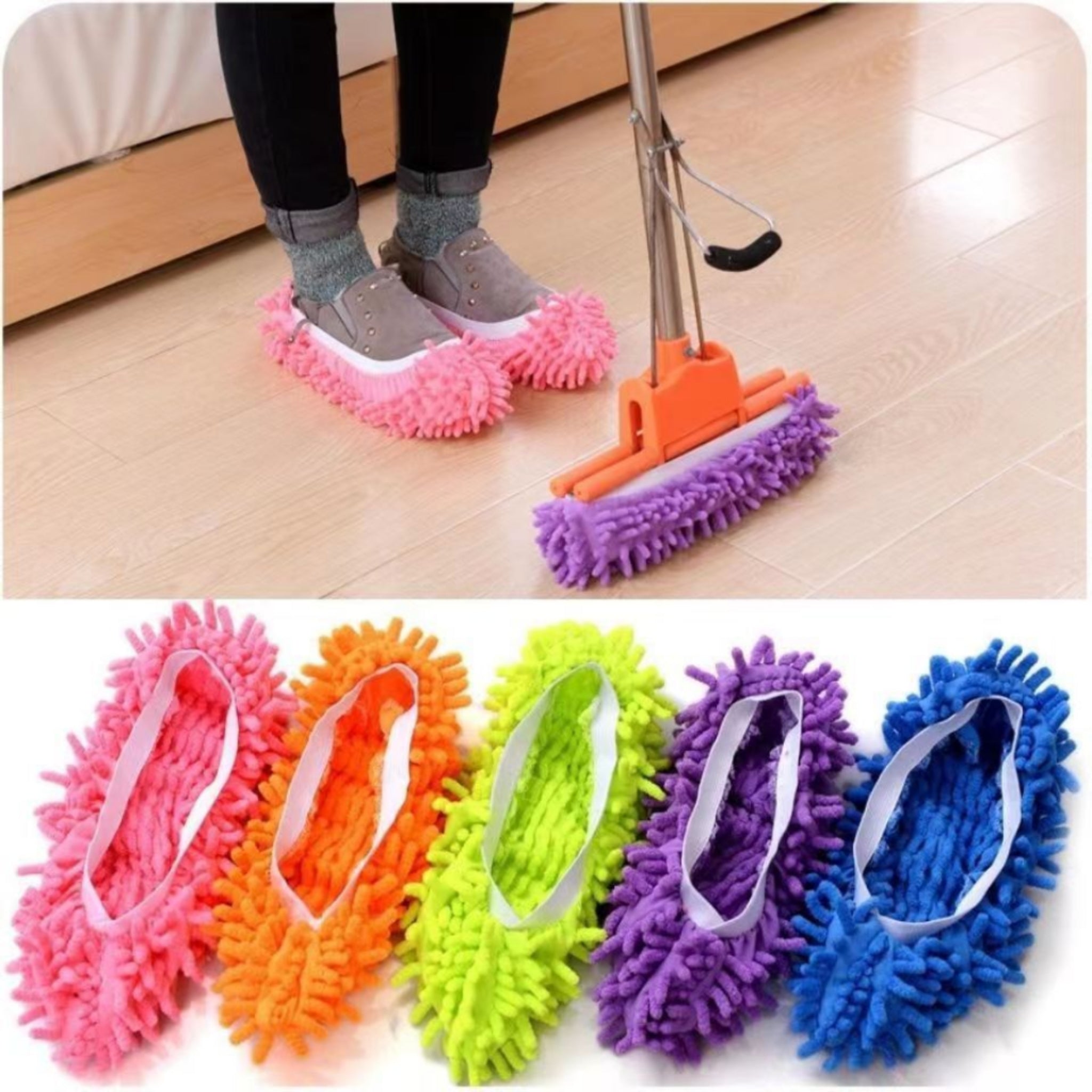 Machine Washable Chenille Mop Slippers House Cleaning