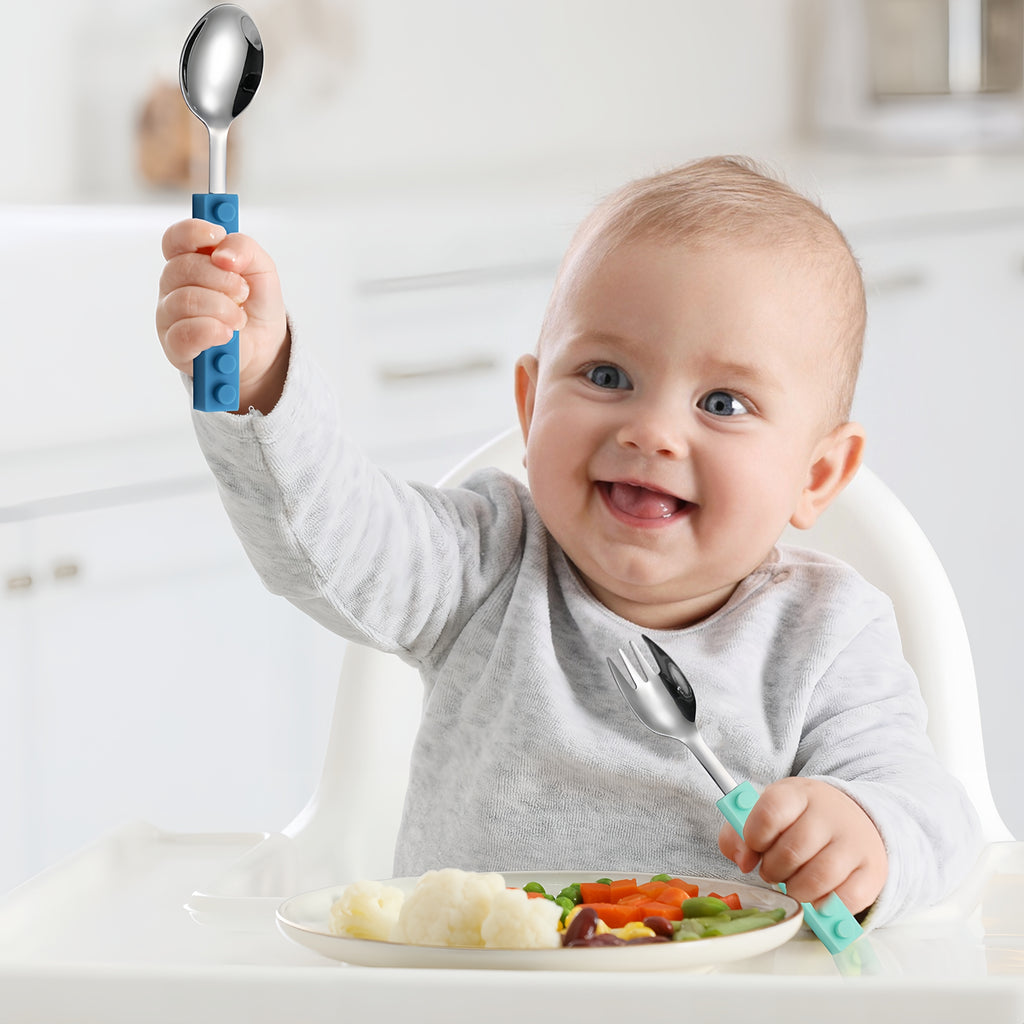 Silicone Building Blocks Stainless Steel Kids Cutlery Set