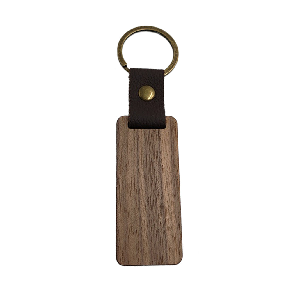 Walnut Wood Keychain With Leather Strap