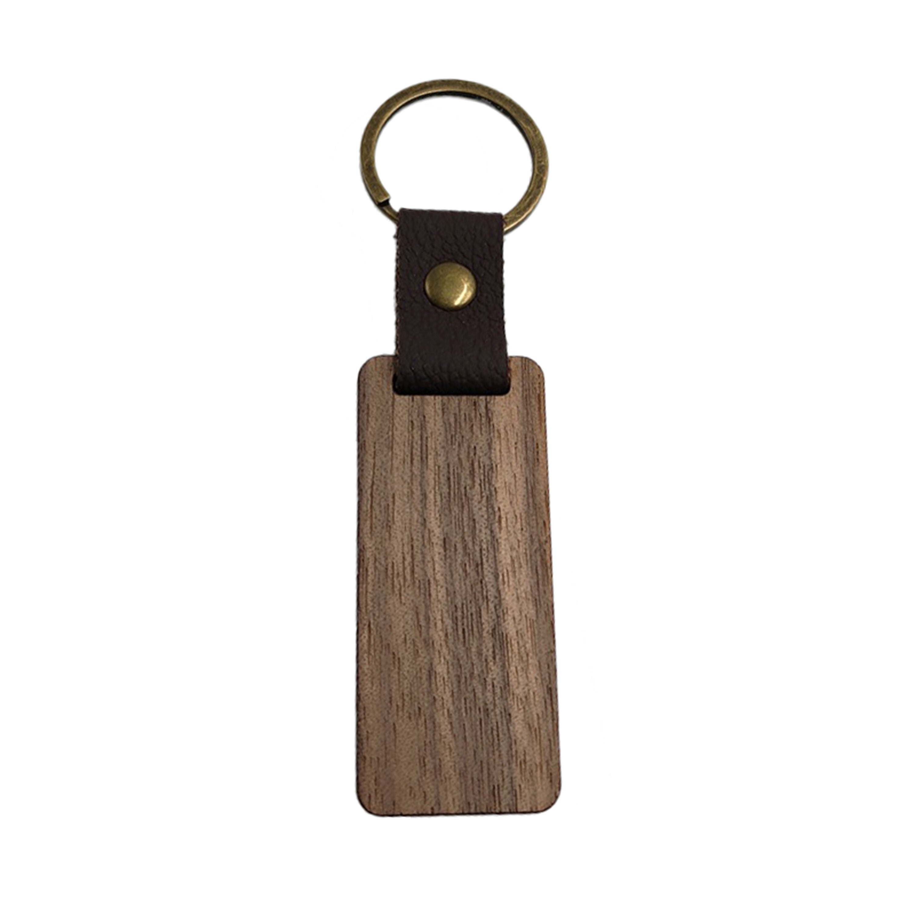 Walnut Wood Keychain With Leather Strap