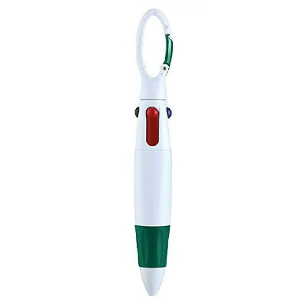 4 Color Retractable Ballpoint Pen with Carabiner Clip