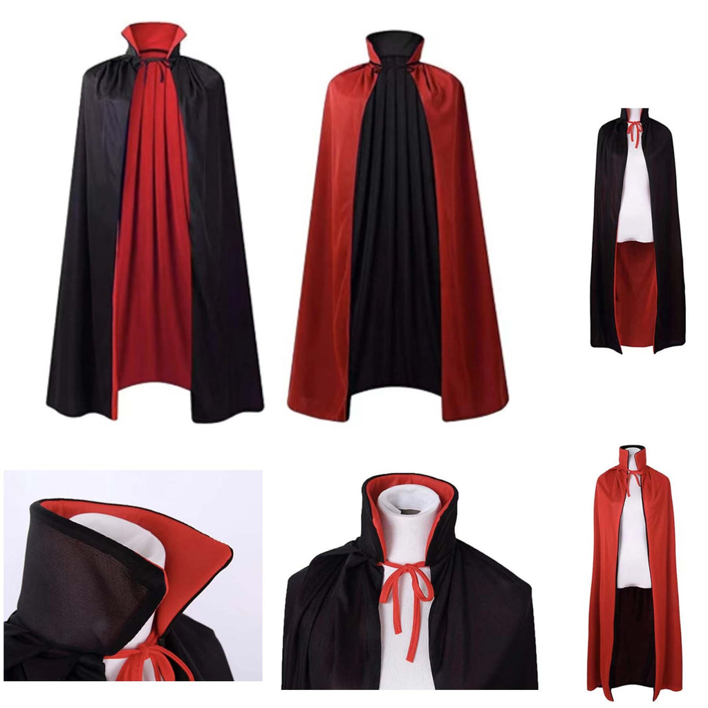 Red And Black Double-Sided Stand Up Collar Halloween Vampire Cloak