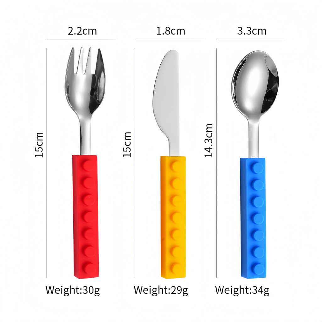 Silicone Building Blocks Stainless Steel Kids Cutlery Set