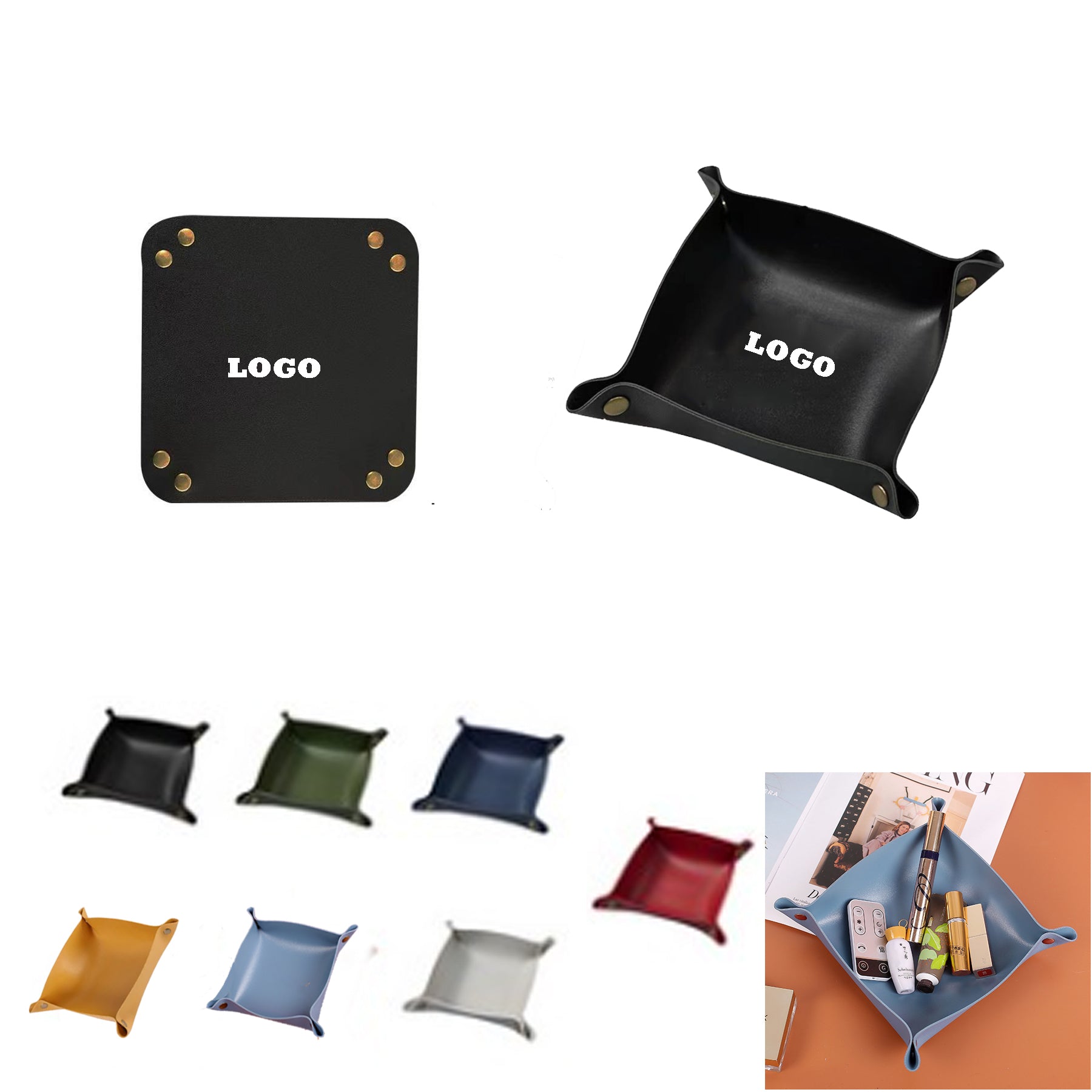 Foldable Leather Desk Sundries Storage Tray