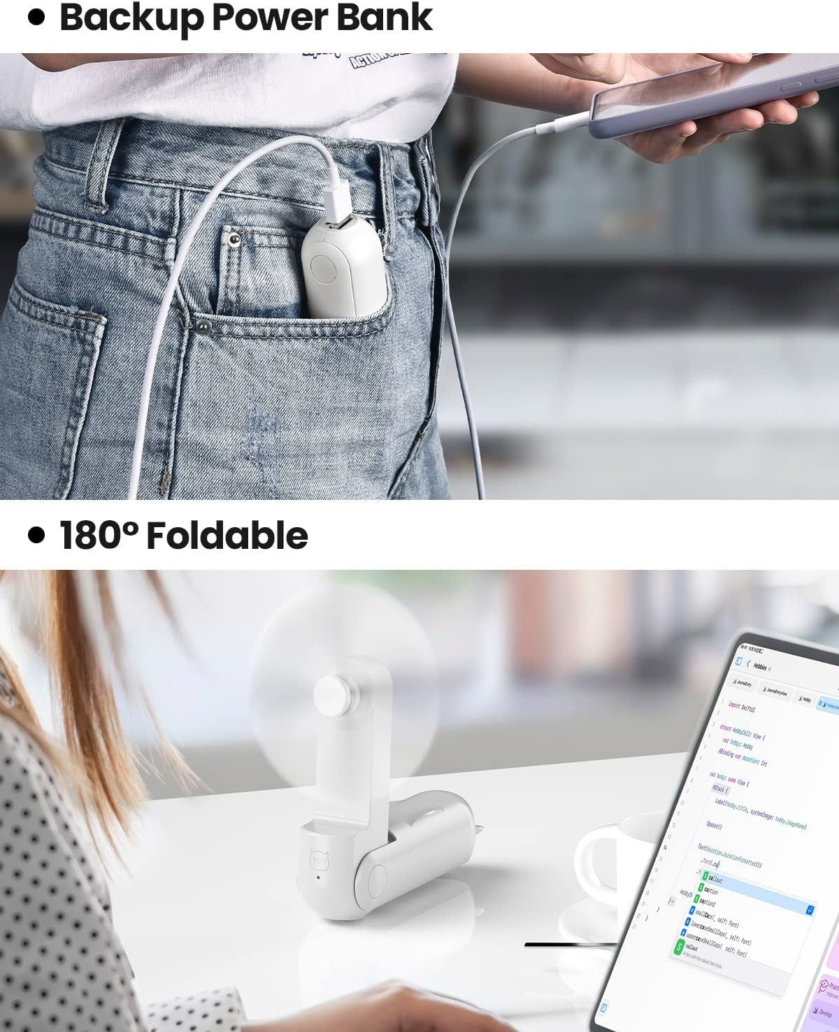 2-In-1 Foldable Mini Handheld Fan/Power Bank Function