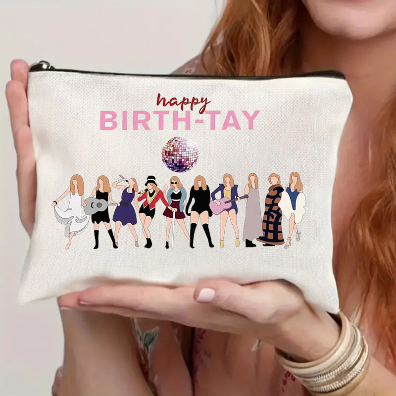 Linen Double-Sided Printed Zipper Bag/Cosmetic Bag