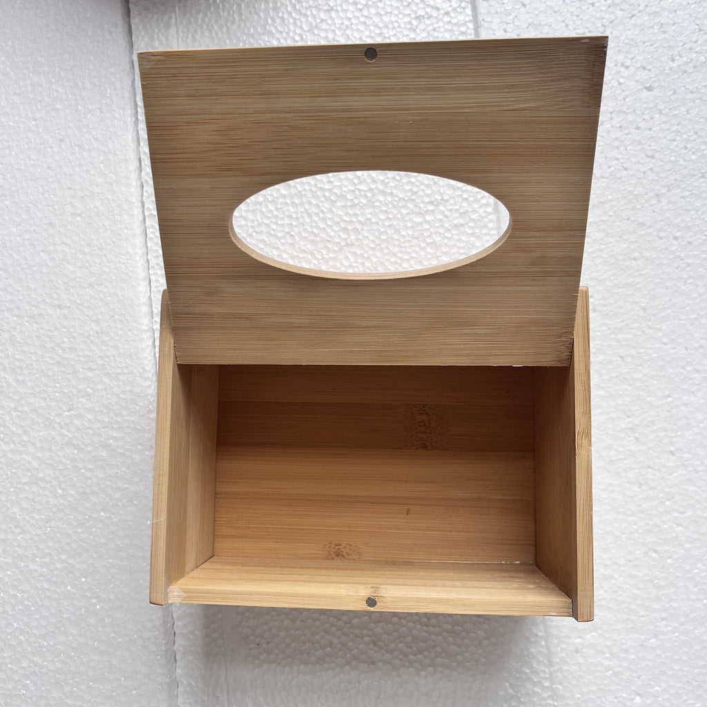 Clamshell Wooden Rectangular Tissue Box