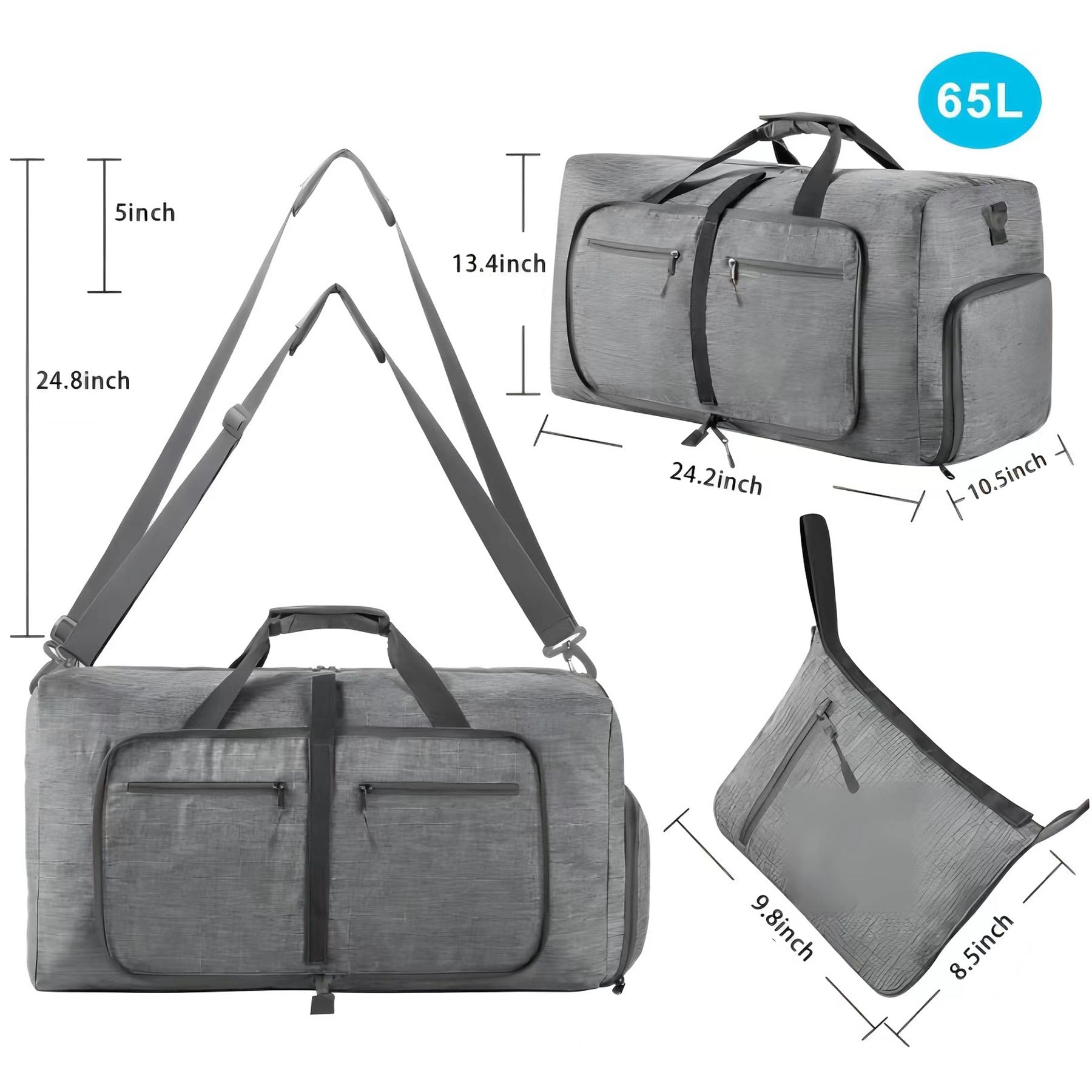 Large Foldable Travel Duffle Bag with Shoes Compartment