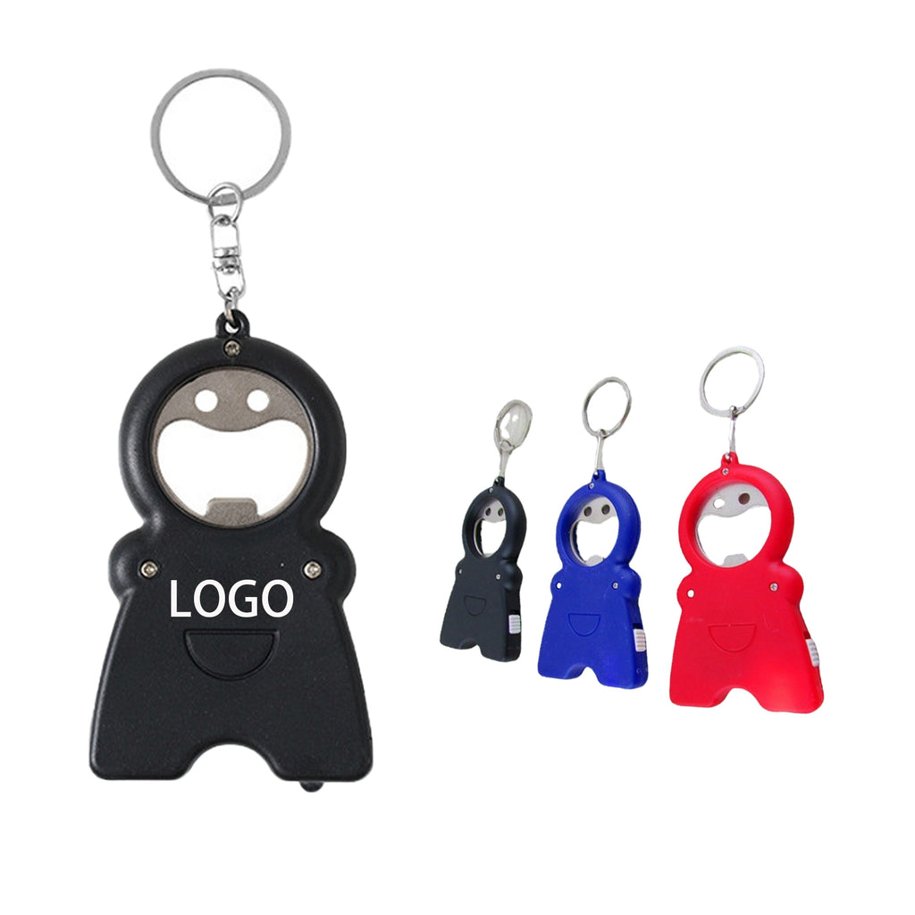 Plastic Keychain-Led Light, Tape Measure & Bottle Opener