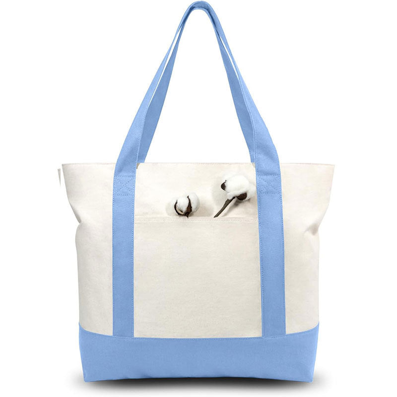 Canvas Tote Bag with Zipper External Pocket Reusable