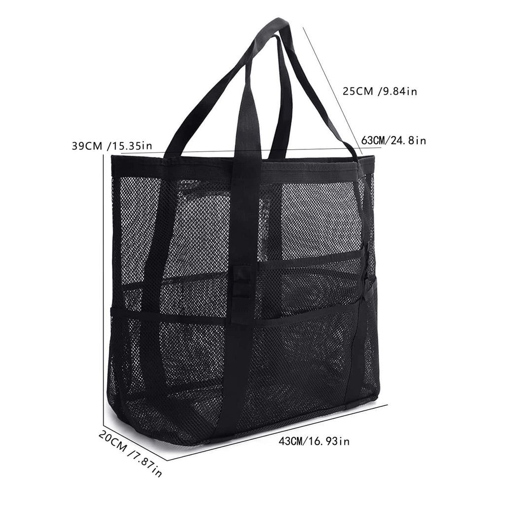 Large Mesh Beach Tote with Zipper Pocket for Pool Toys