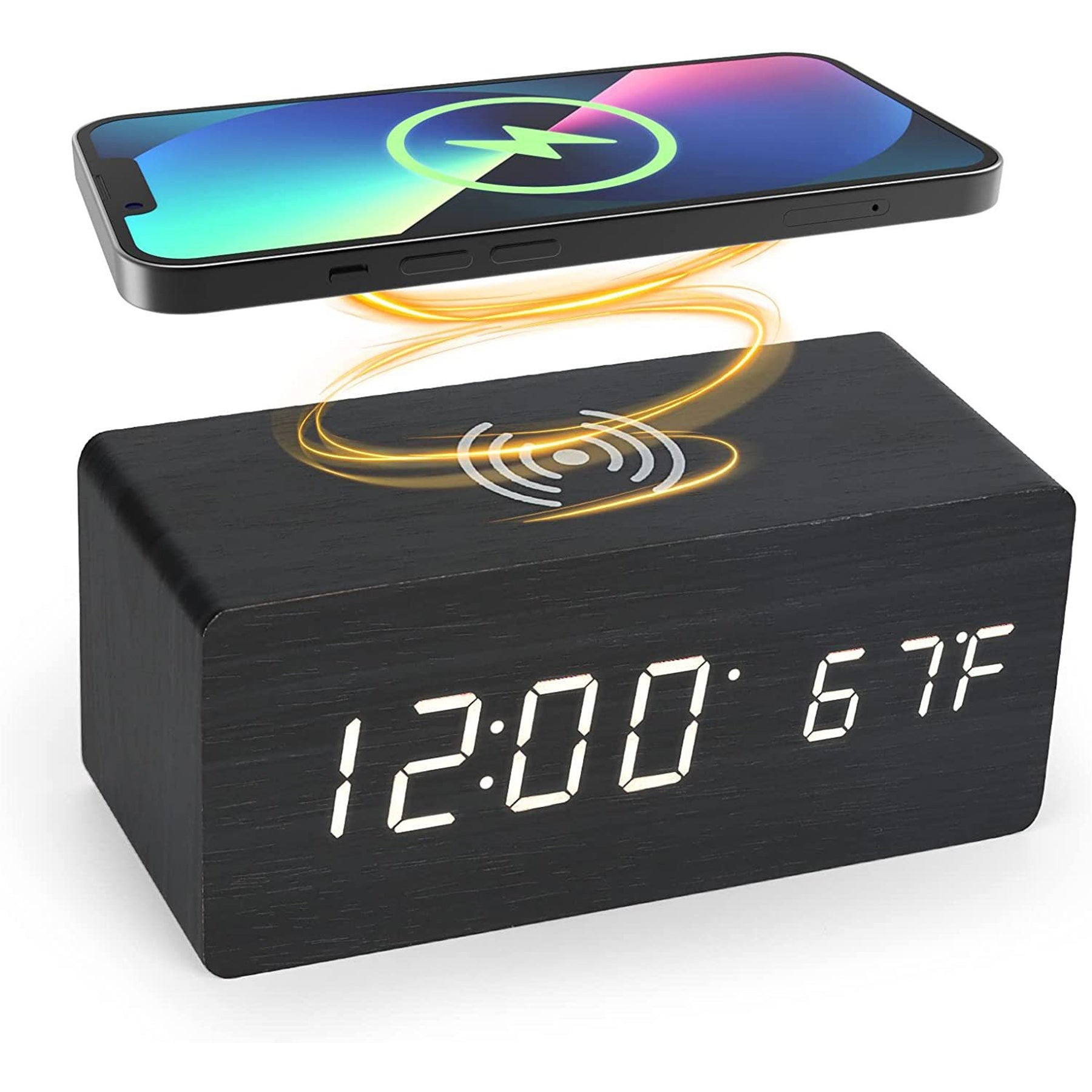 Wireless Charging Wooden LED Alarm Clock