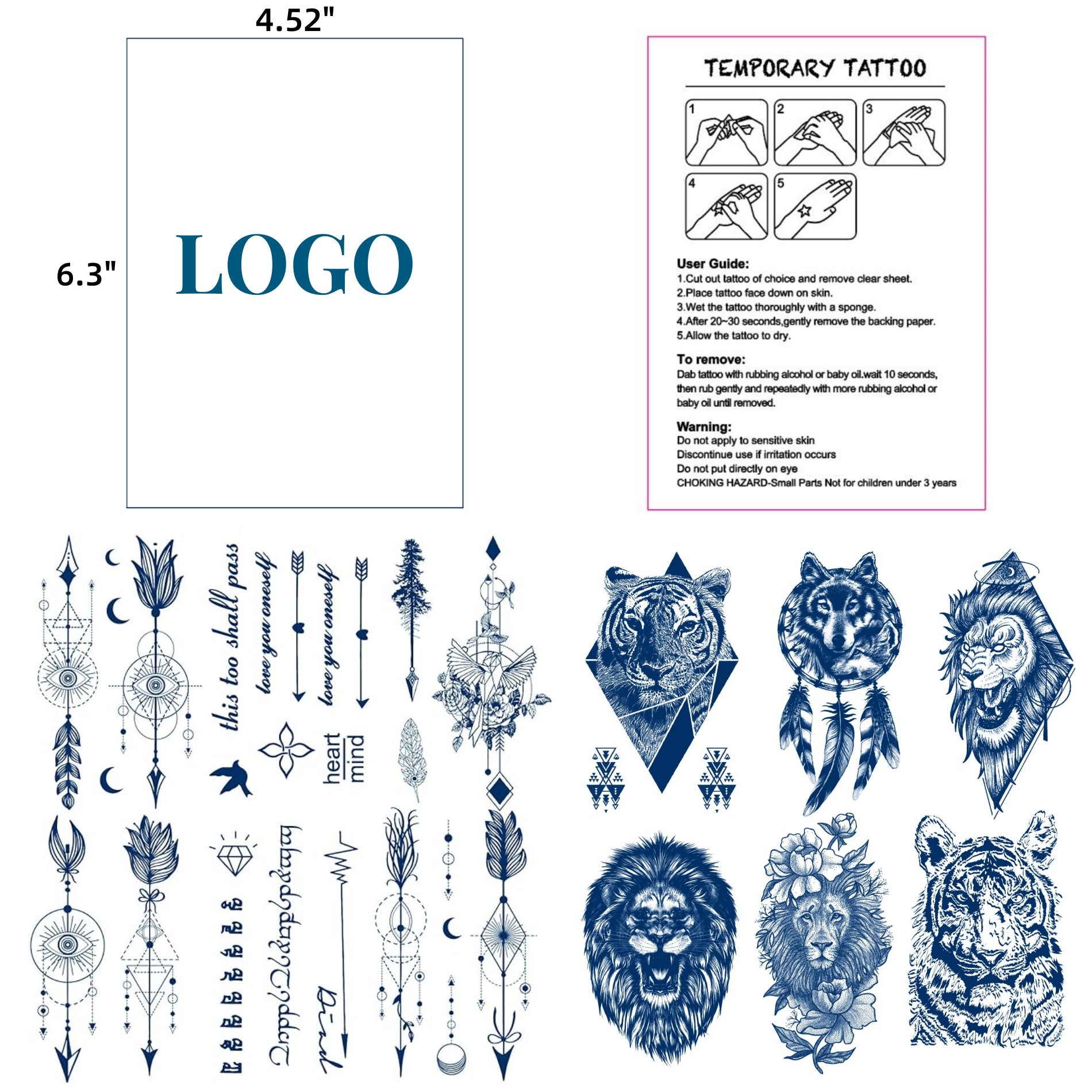 Semi-Permanent Herbal Waterproof Custom Tattoo Stickers