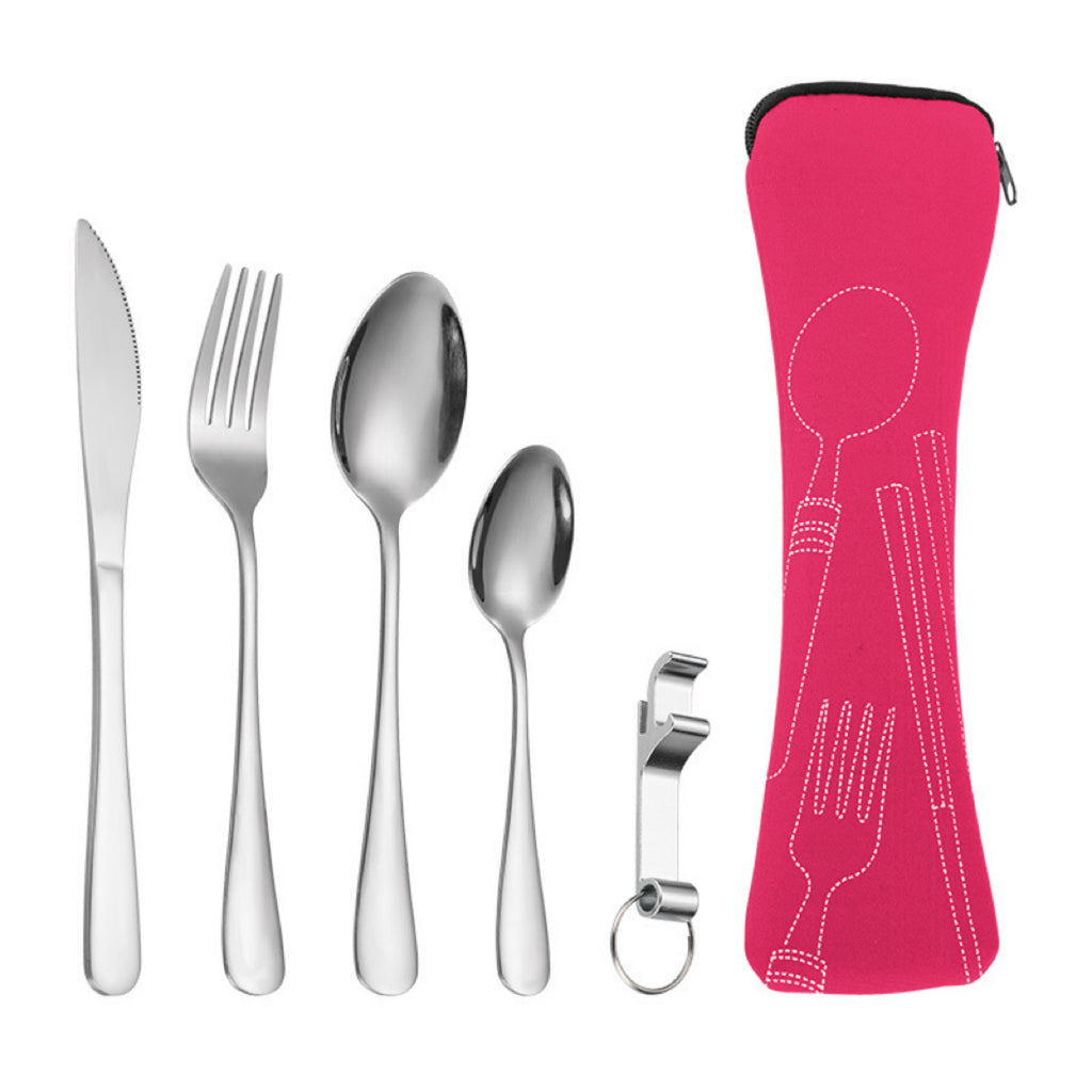 Outdoor Camping Portable Stainless Steel Utensil Set, 5-Piece