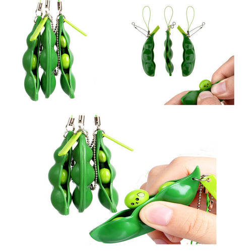 Bean Squeezing Fun Stress Relief Pea Pod Keychain Toy