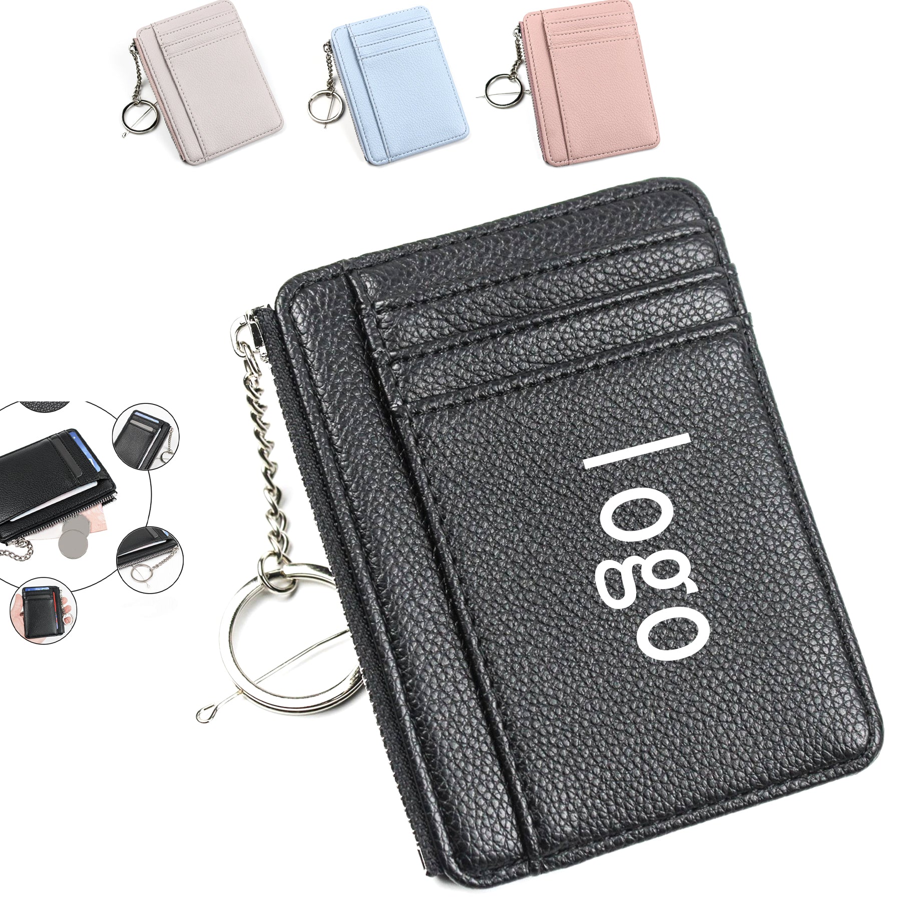 Leather Wallet Card Holder With Zipper