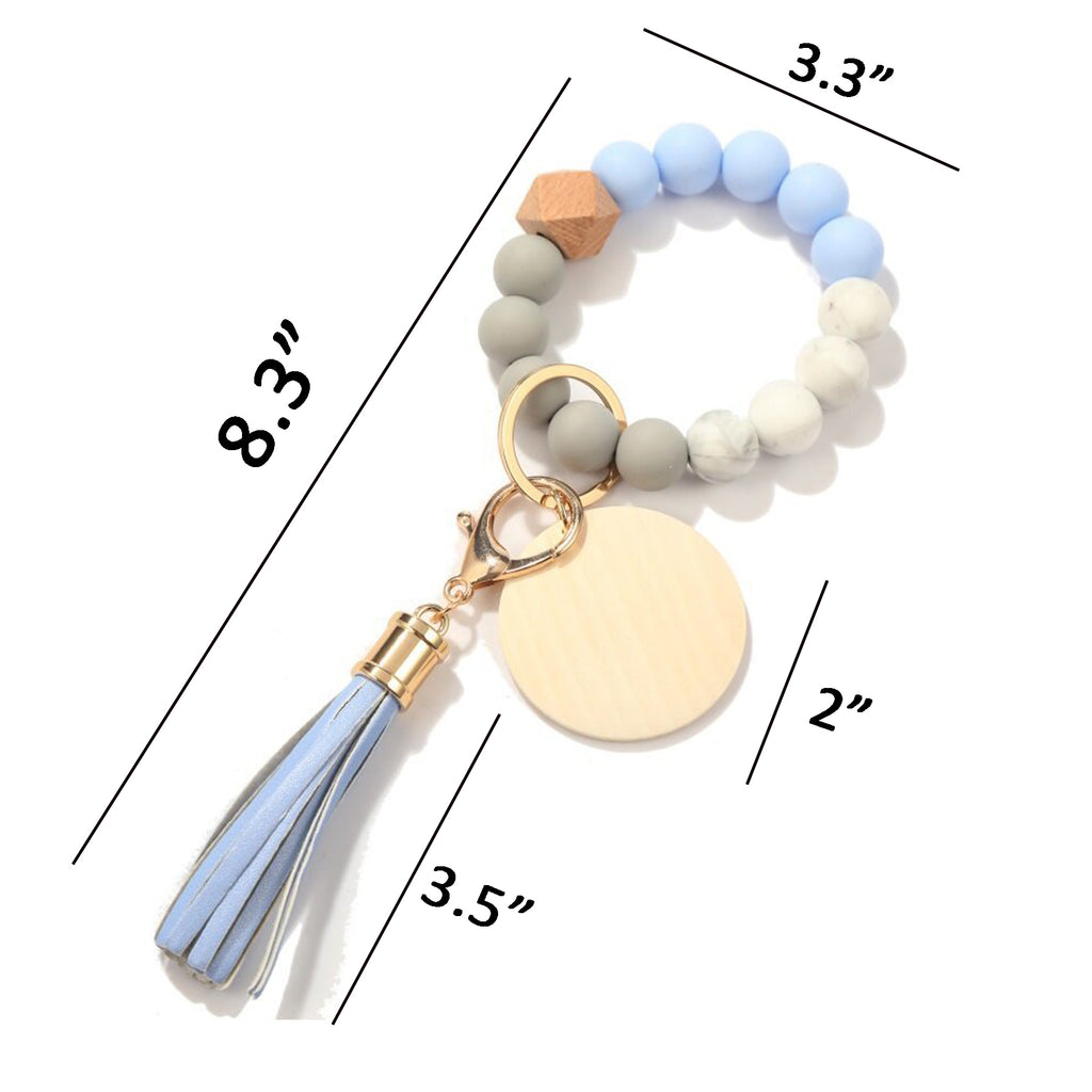 Silicone Beaded Wood Bracelet Keychain