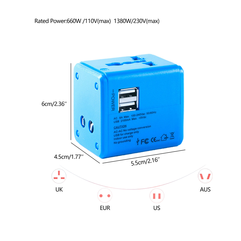Universal Travel Power Adapter With Dual Usb Charging Ports
