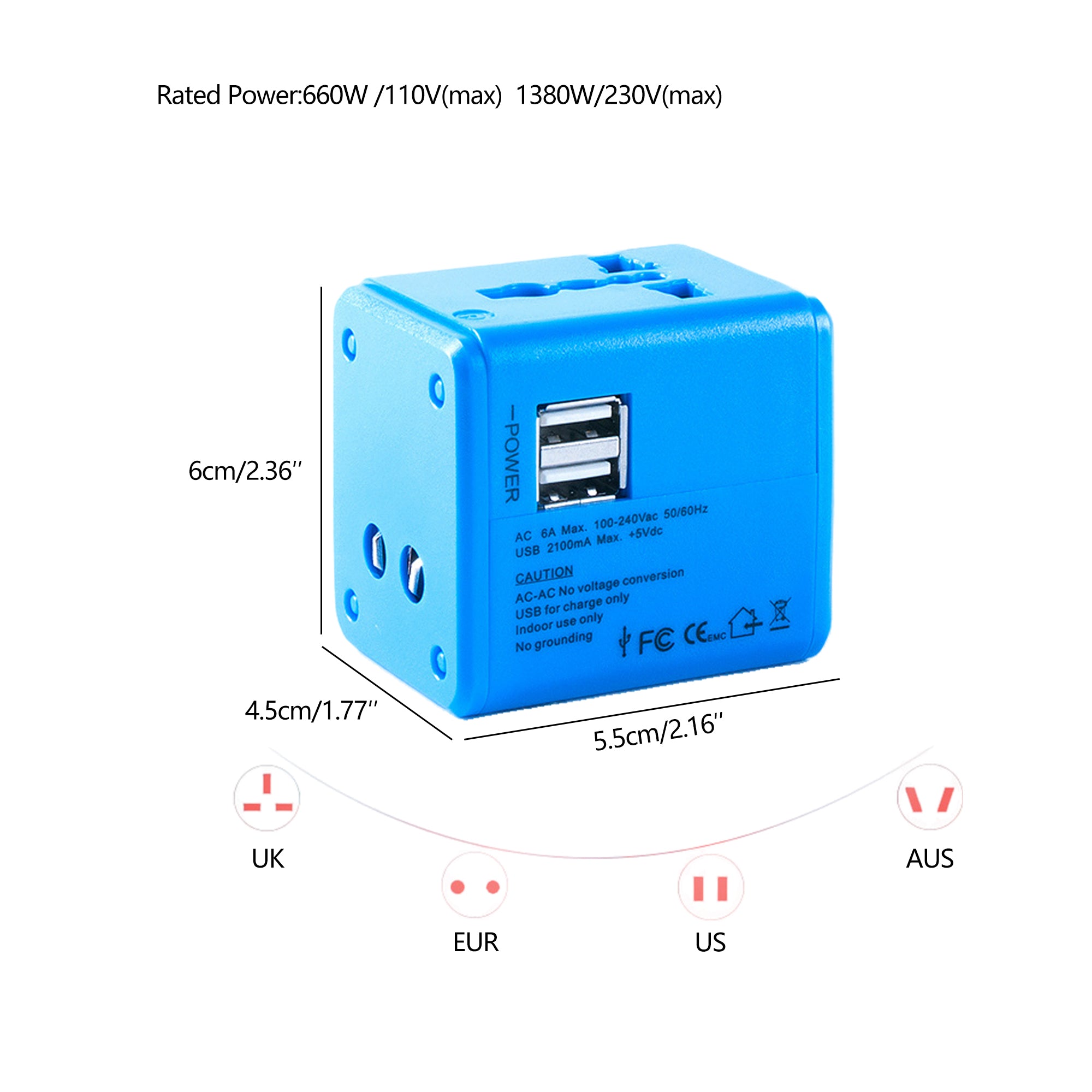 Universal Travel Power Adapter With Dual Usb Charging Ports