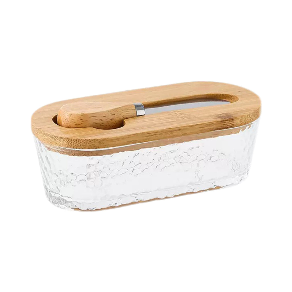 Glass Butter Dish with Timber Lid and Spreader