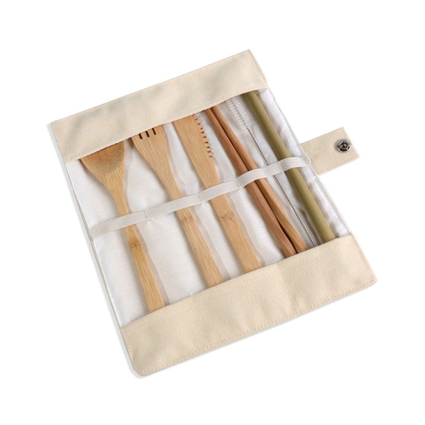 Portable Bamboo Flatware Set With Foldable Canvas Bag