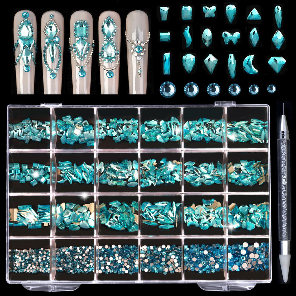 2400 pcs Flat Back AB Nail Rhinestones Multi Shape
