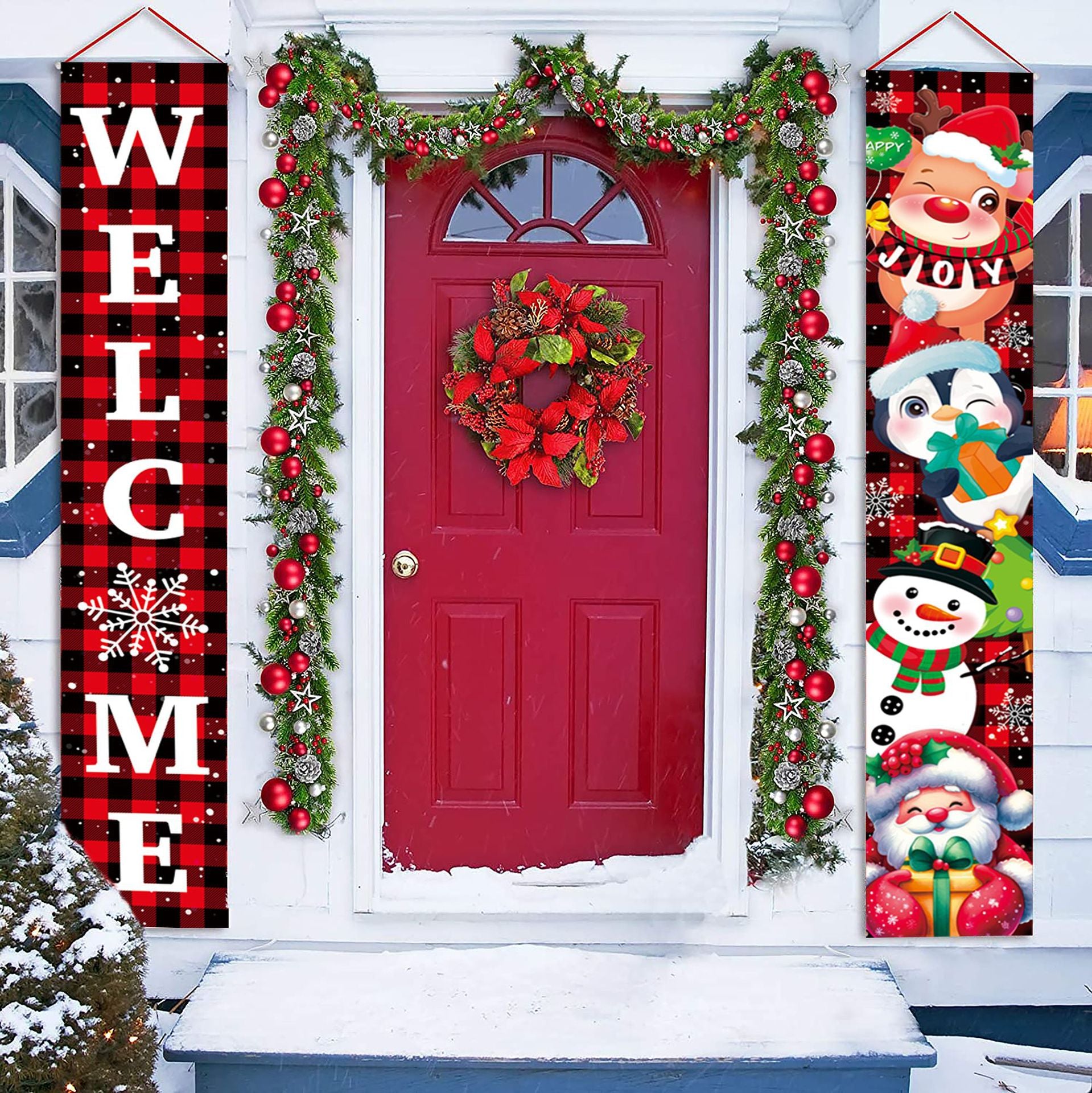 Christmas Door Decorations Xmas Porch Banner Hanging Banners Couplet
