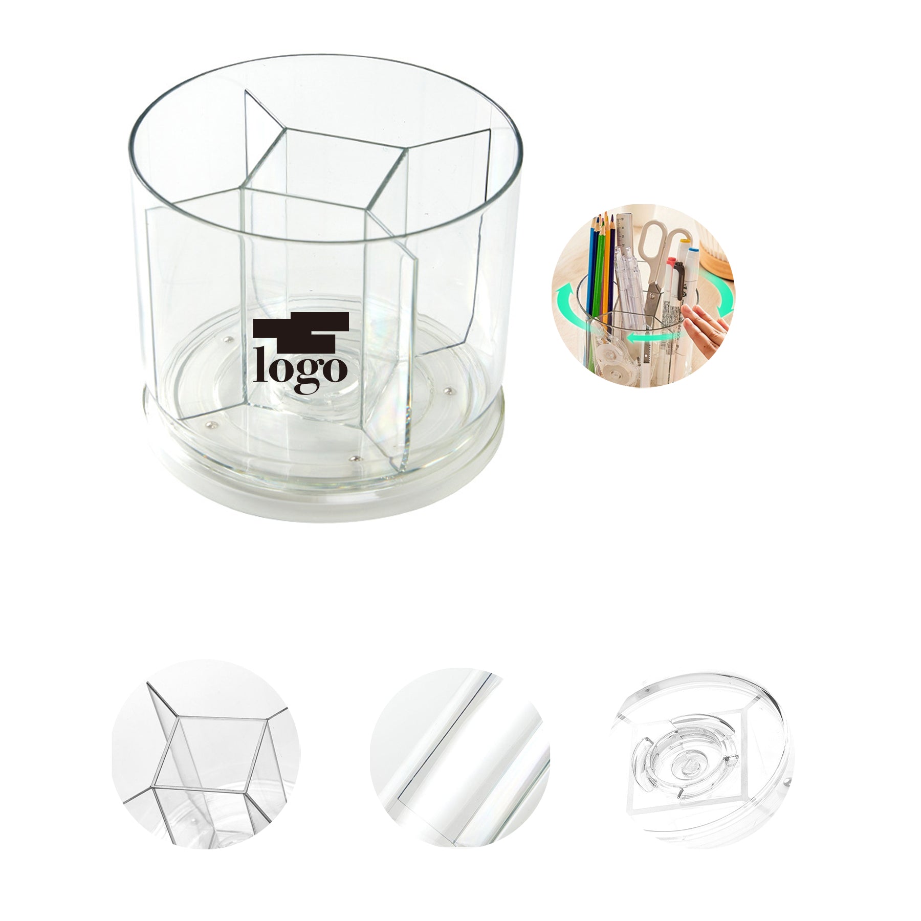 Office Desktop Rotating Transparent Pen Holder