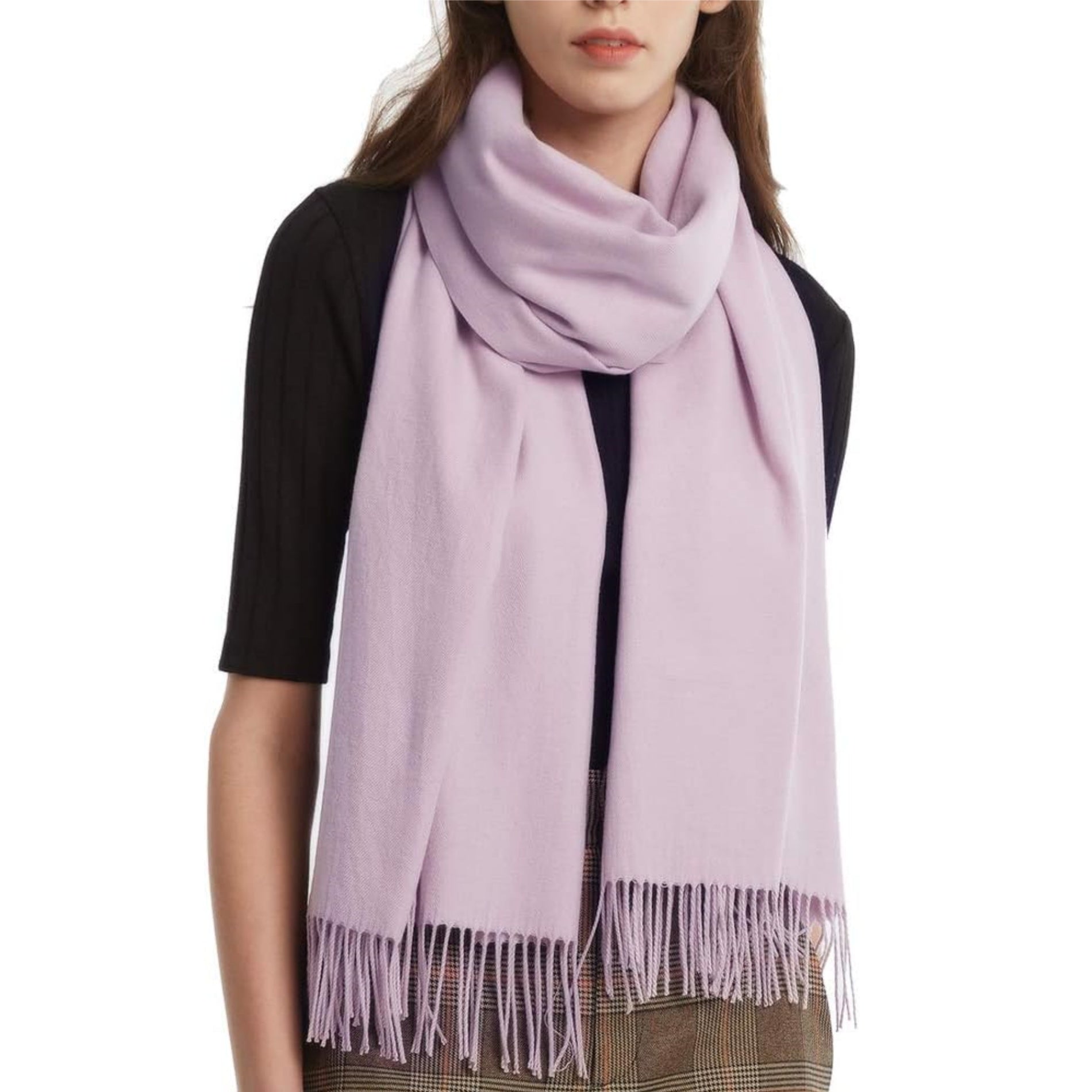 Women'S Winter Solid Color Embroidery Warm Scarf
