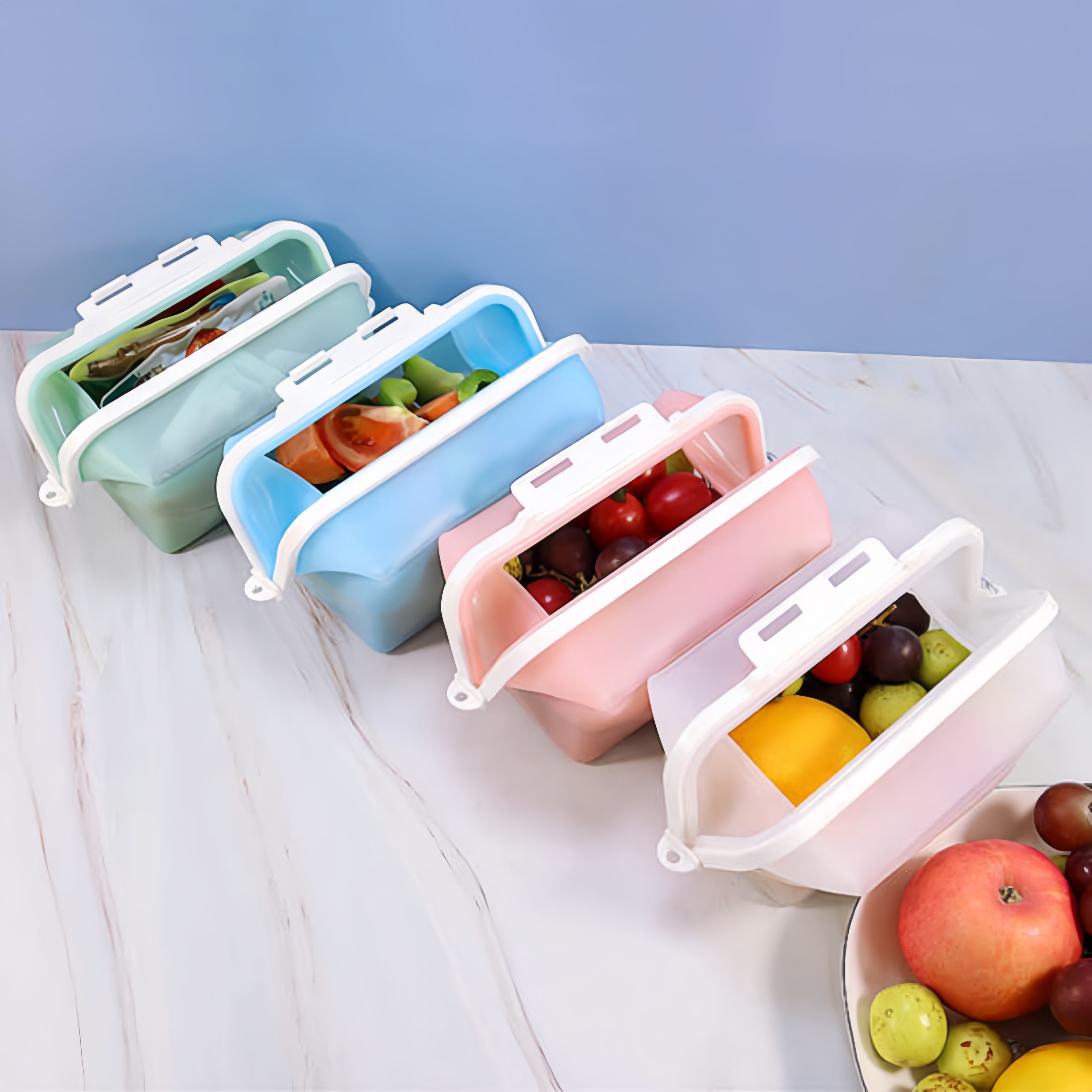 Reusable Collapsible Silicone Fruit Box Refrigerator Silicone Food Storage Containers Bag