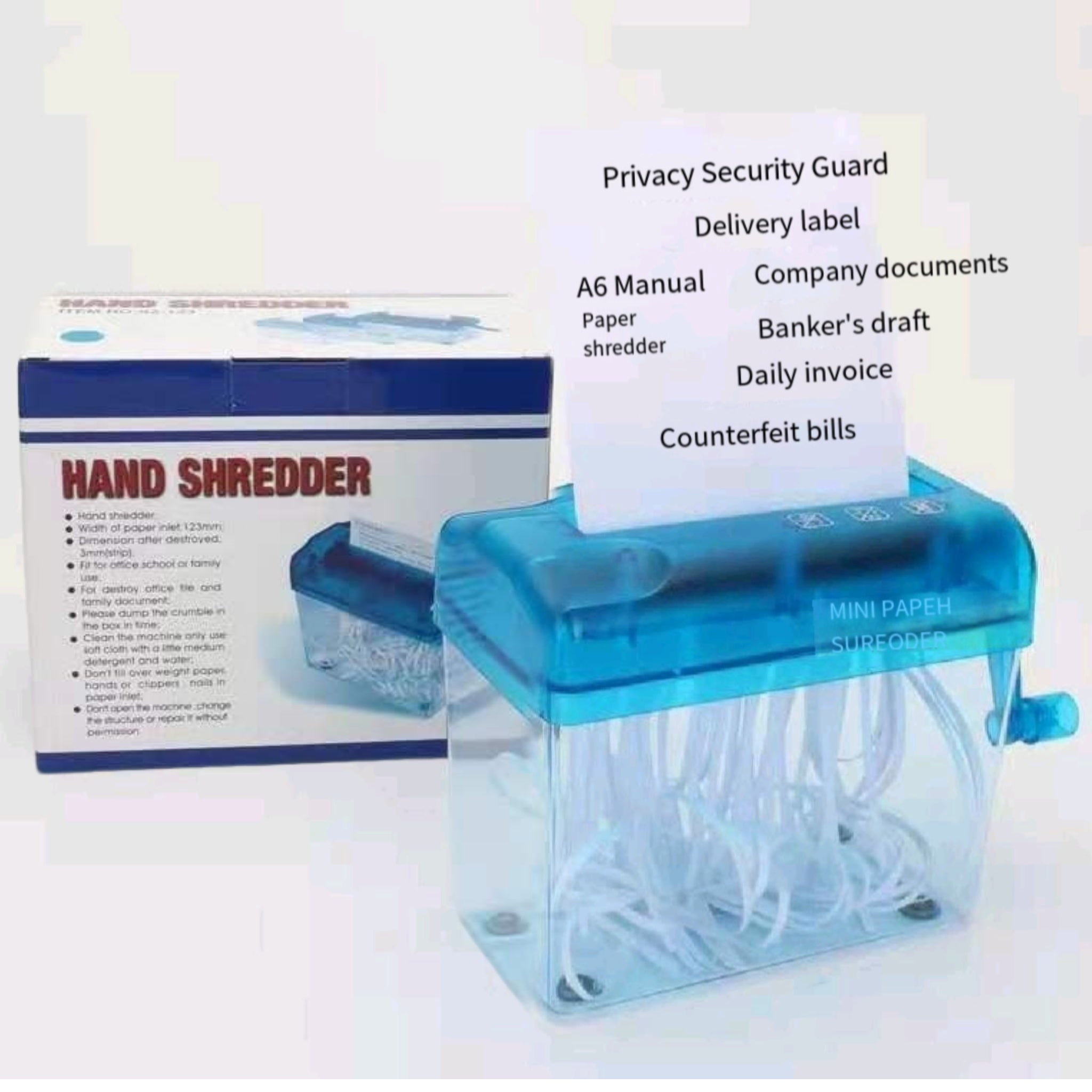Hand Crank Paper Shredder - No Power Needed for Home Office