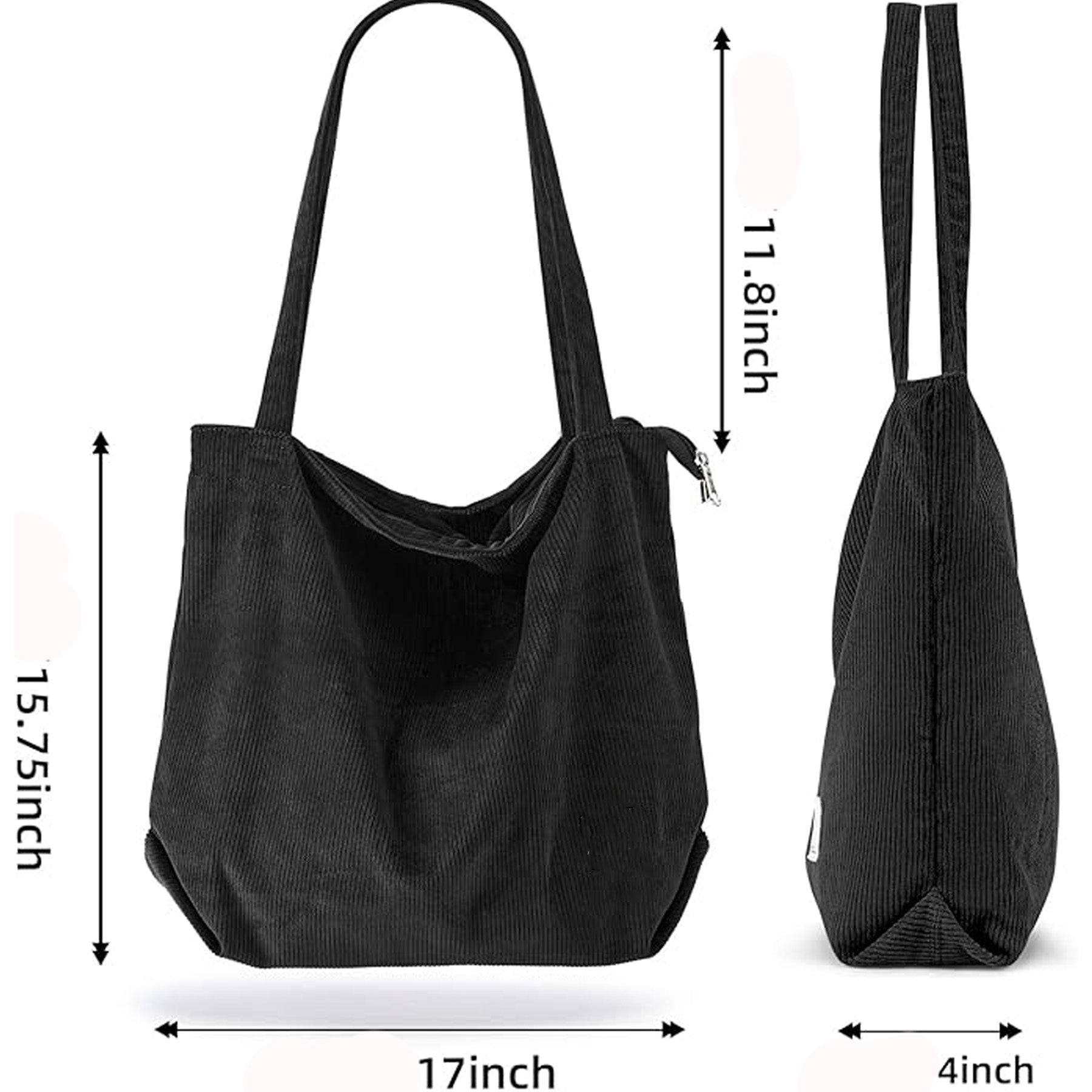 Corduroy Tote Bag with Zipper and Pockets Big Capacity