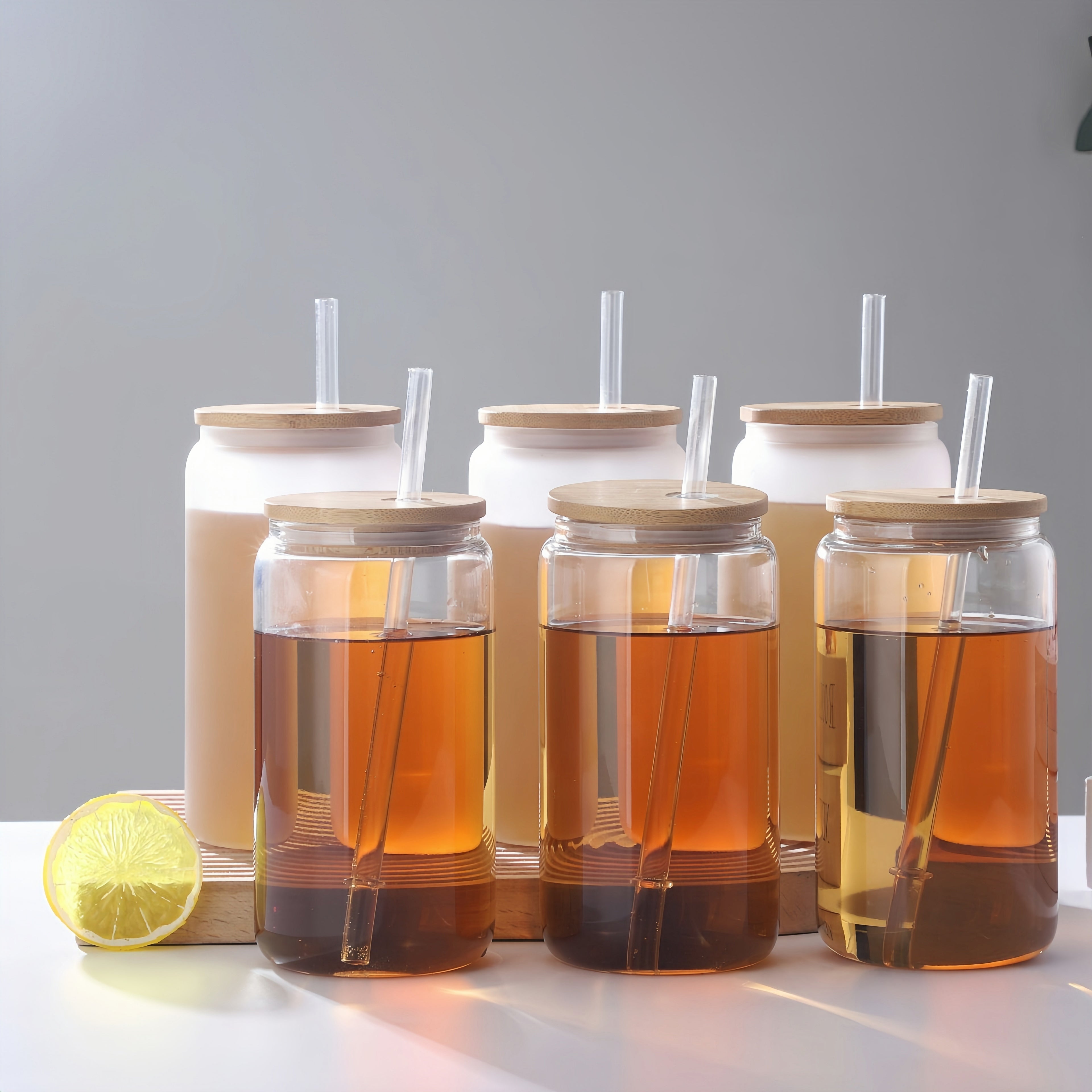 16-Ounce Glass Cup With A Natural Bamboo Lid And A Straw