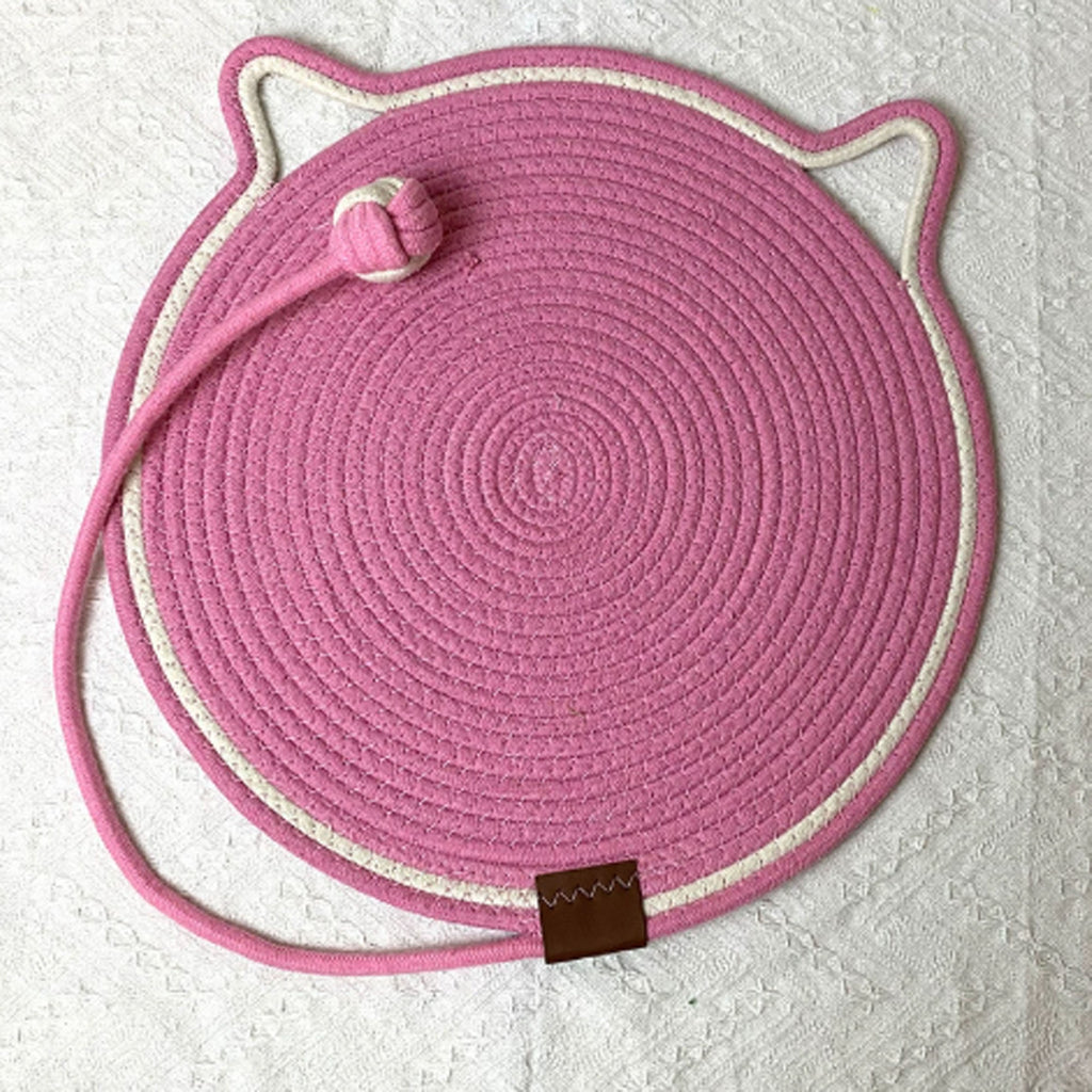 Cat Shaped Cotton Rope Scratcher Mat with Toy Ball