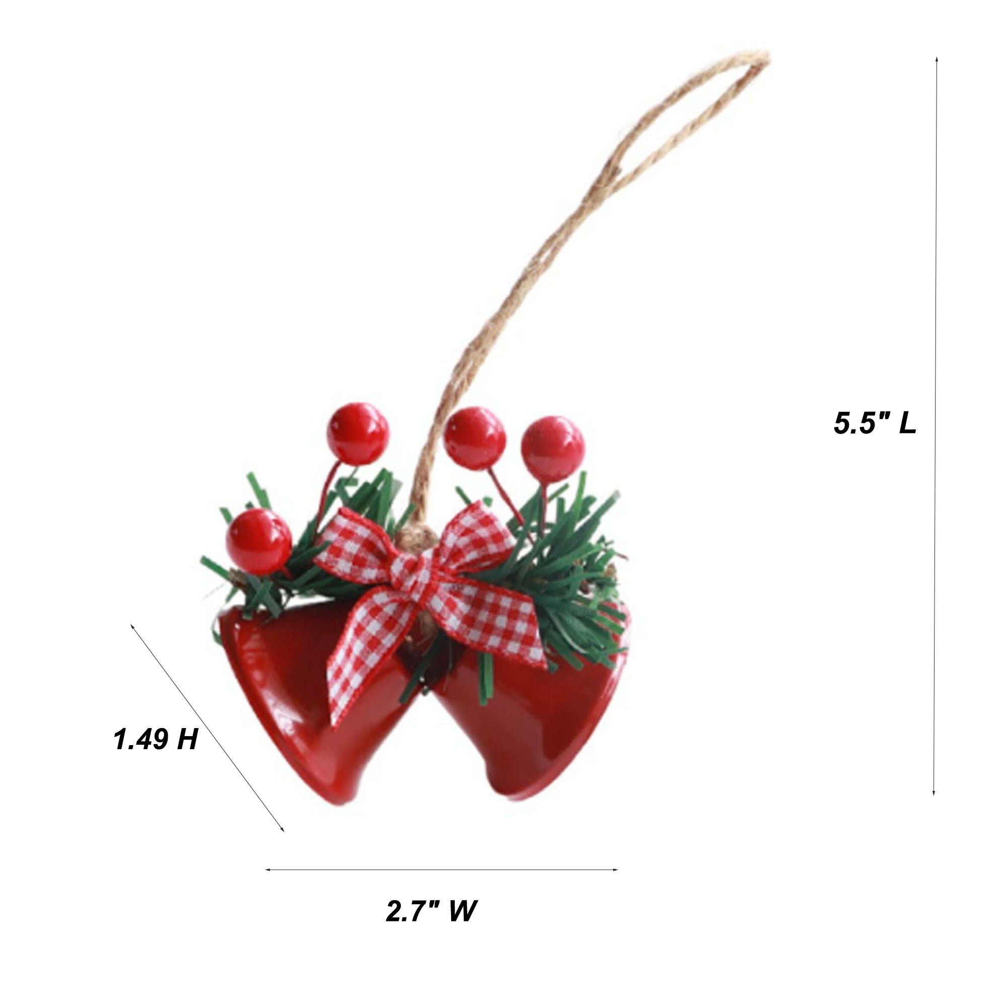Christmas Double Metal Bells Ornament with Holly & Bow