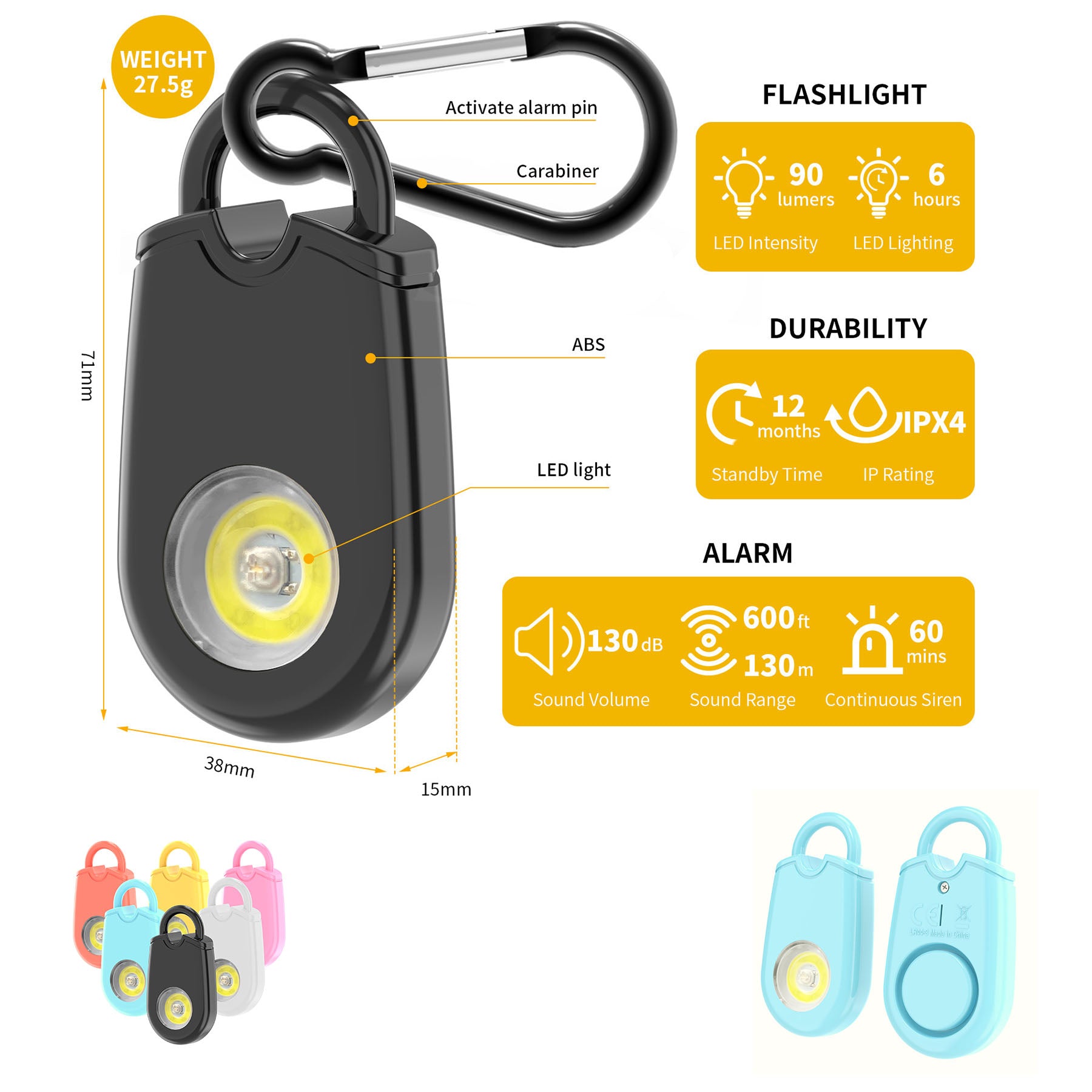Super Bright Led Light Personal Alarm