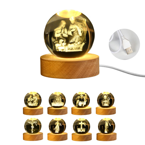 3D Crystal Night Light With Wooden Base Gifts For Christians