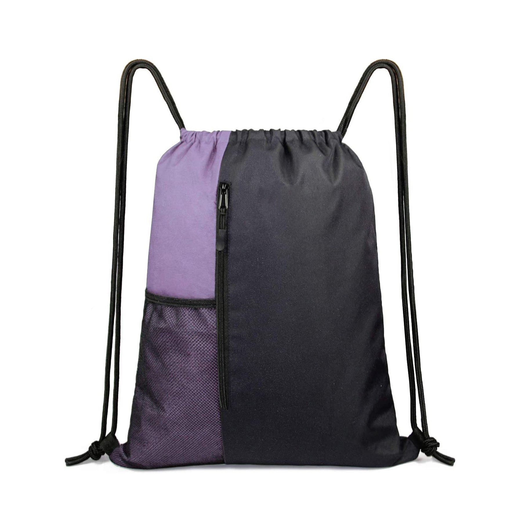 Sports Drawstring Backpack Gym Bag With Zipper And Mesh Pockets