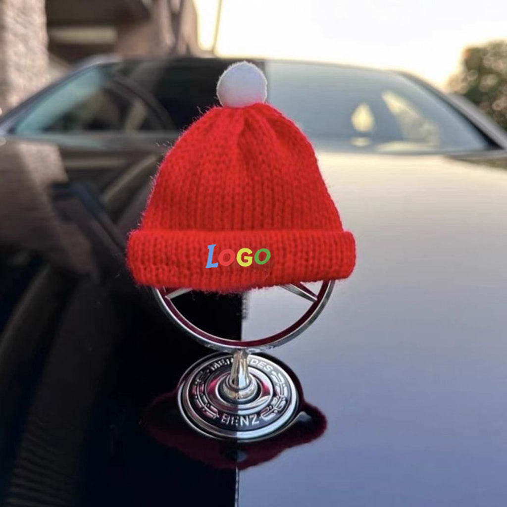 Christmas Red Knitted Car Emblem Hat